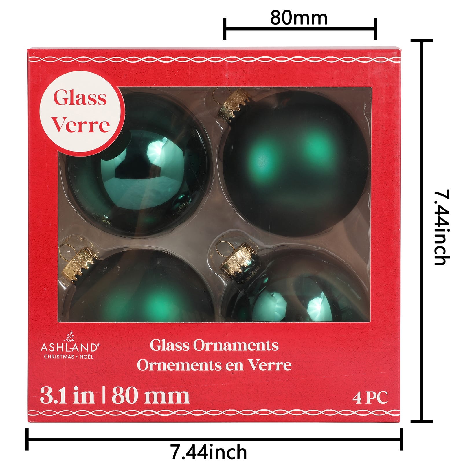4 Pack 3&#x22; Dark Green Matte &#x26; Shiny Glass Ball Ornaments by Ashland&#xAE;