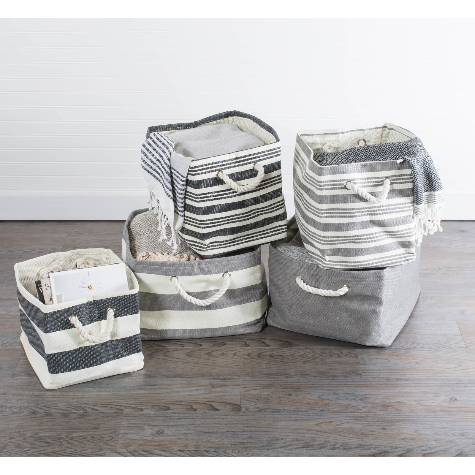 DII® Large Striped Rectangle Woven Paper Storage Basket