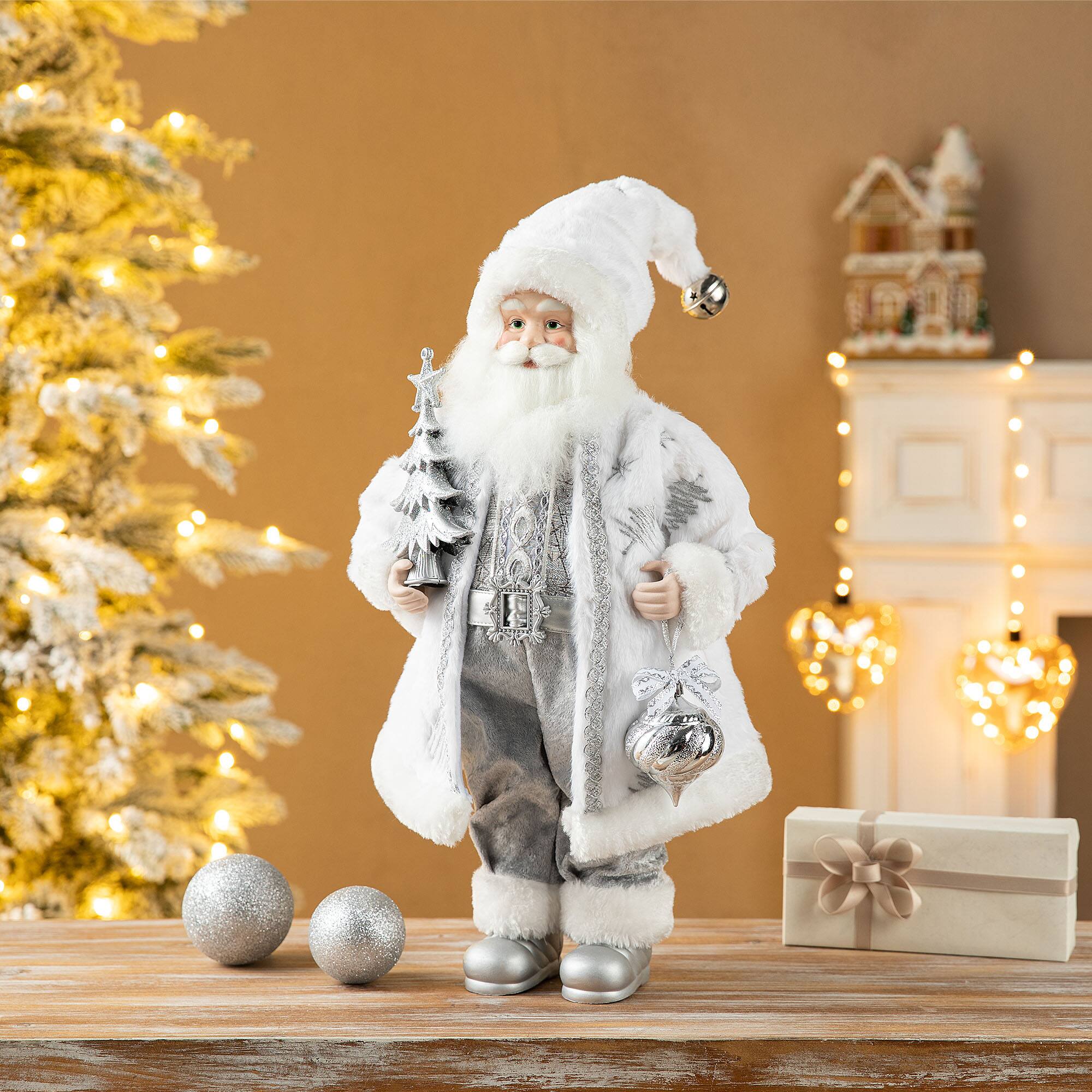 Glitzhome&#xAE; 18&#x22; Faux Fur Christmas Frosty Santa Figurine