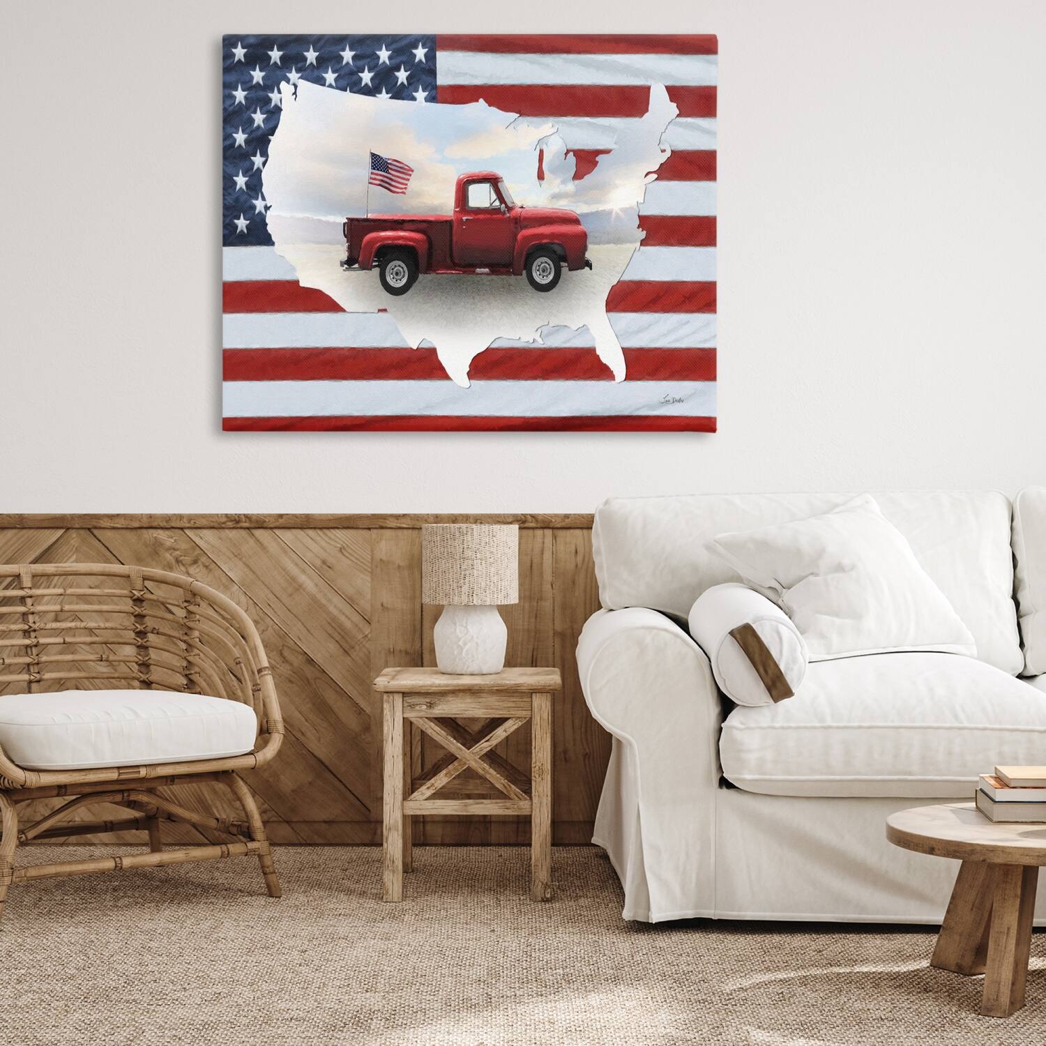 Stupell Industries Farmhouse American Flag Canvas Wall Art
