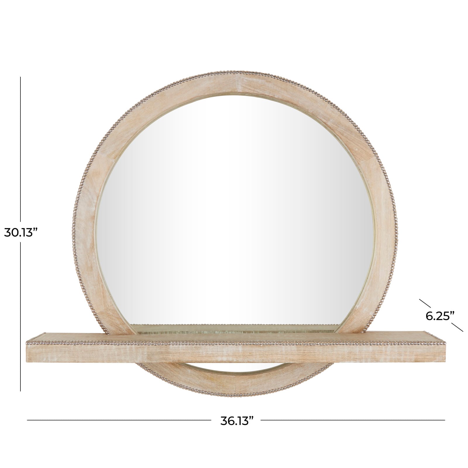 36&#x22; Light Brown Wall Mirror with Silver Beaded Outline