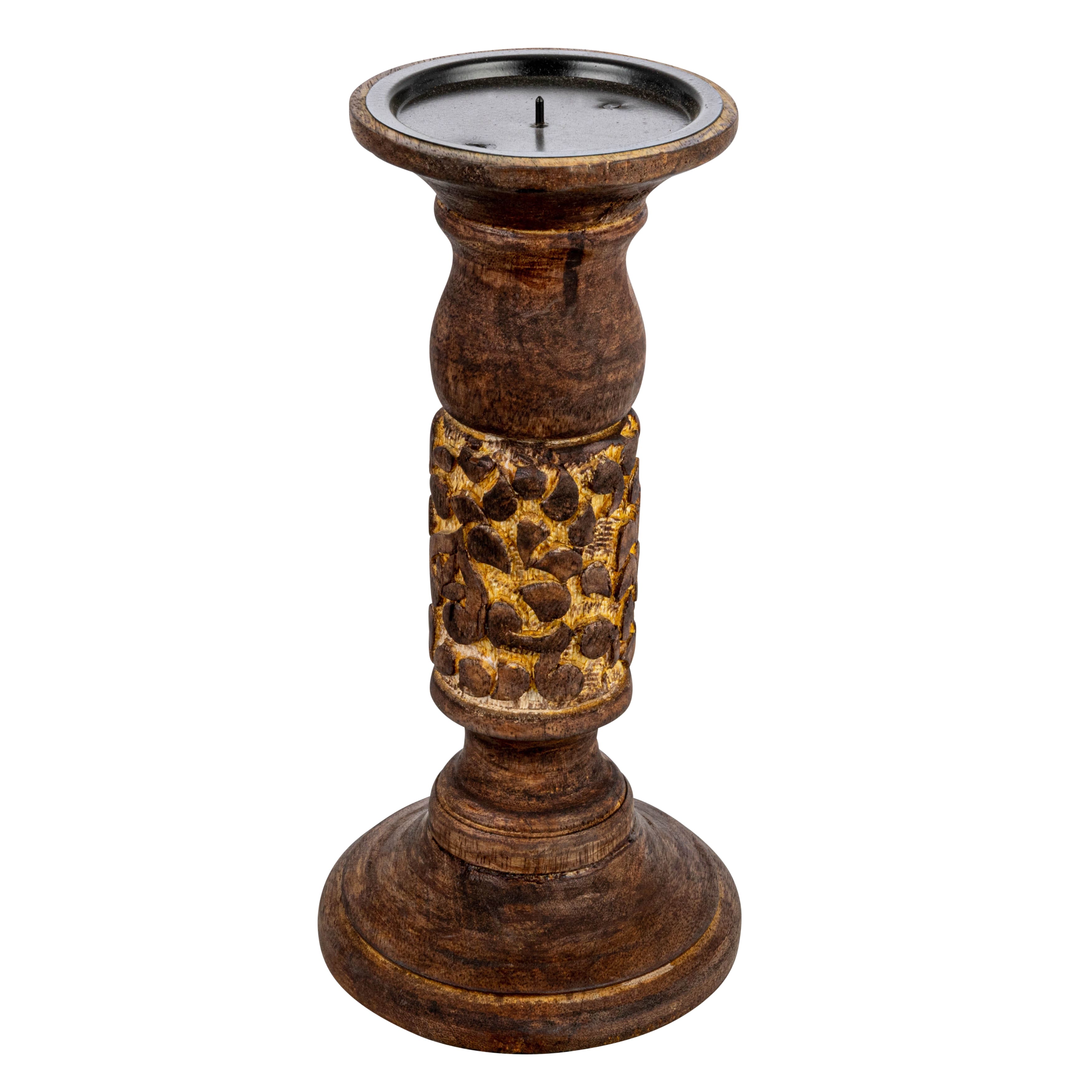 Hello Honey® 5" Natural Carved Wood Candle Holder