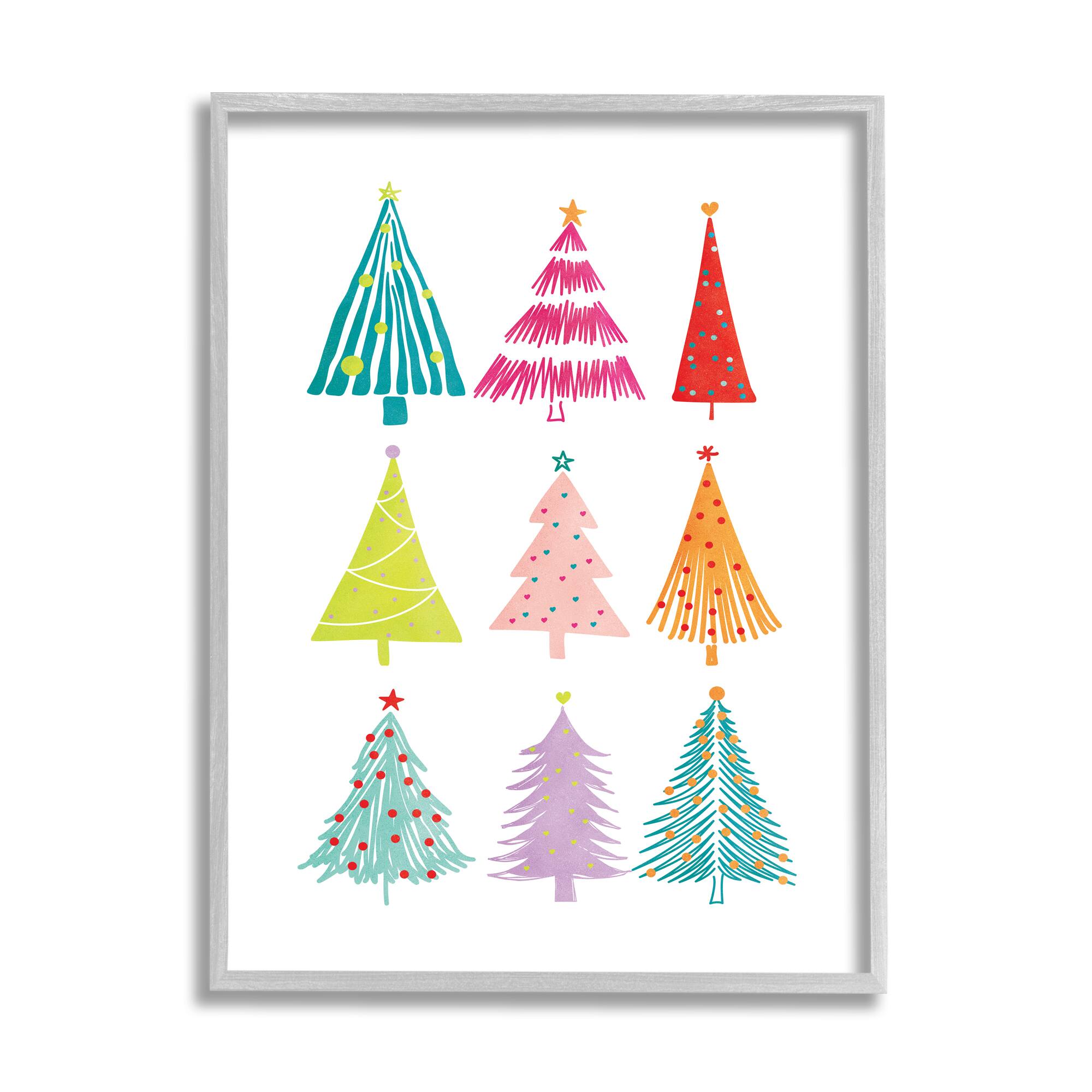 Stupell Industries Varied Fun Christmas Trees Framed Giclee Art
