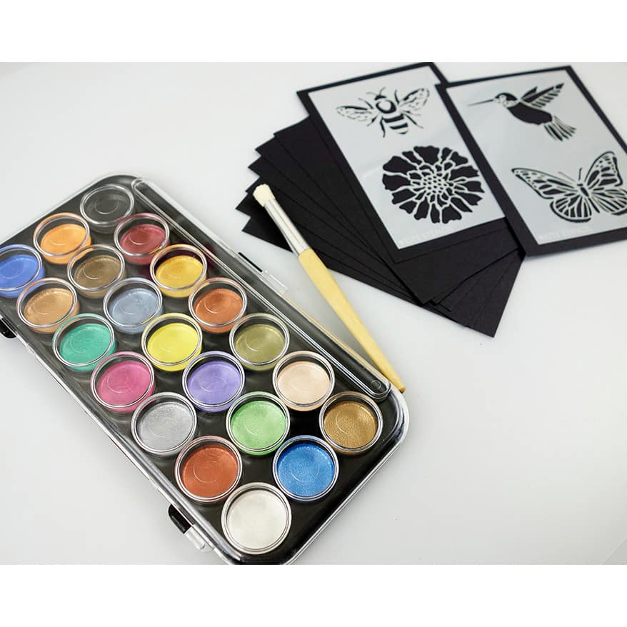 Yasutomo&#xAE; Shimmer &#x26; Shine 21-Color Pearlescent Paint &#x26; Stencil Kit