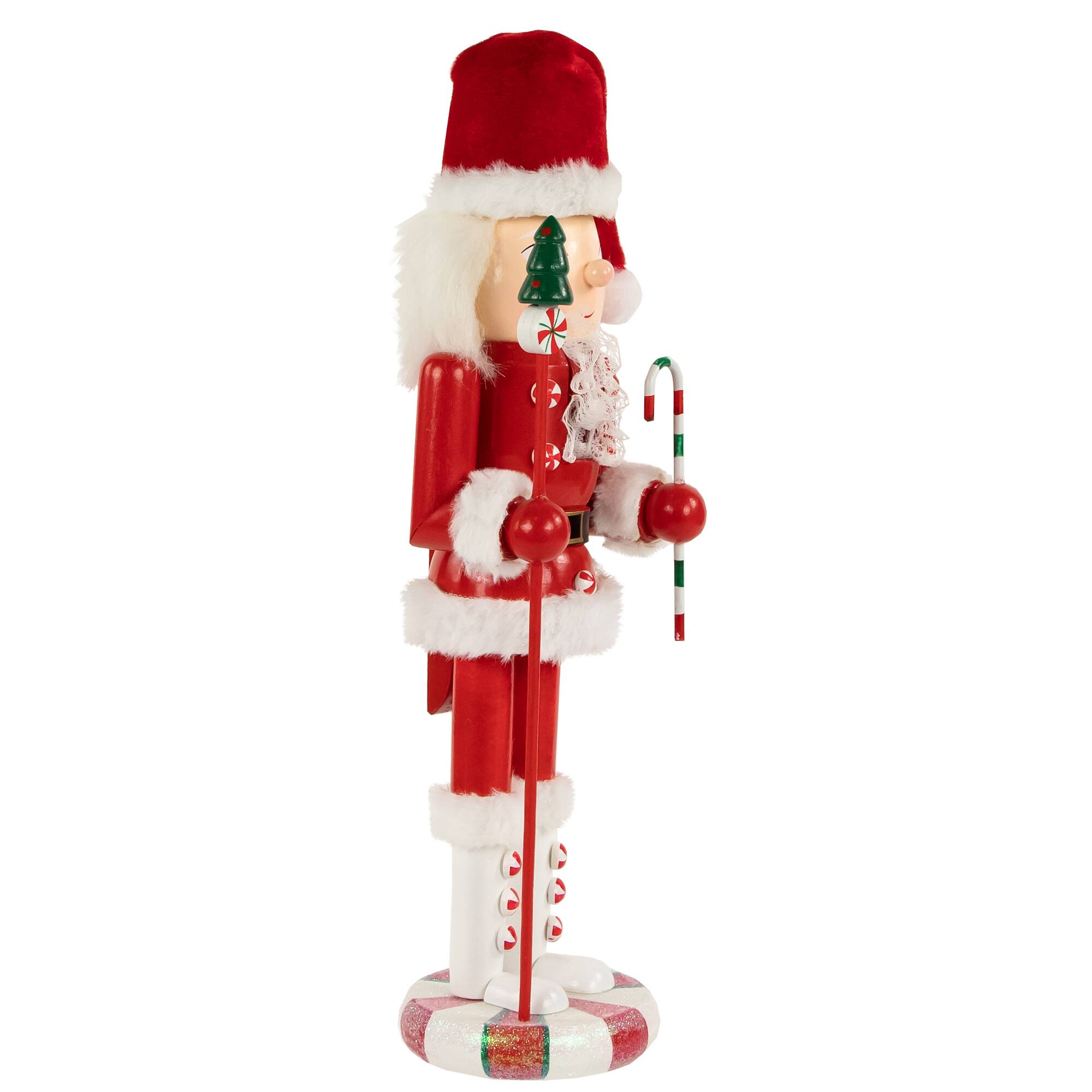 13.75" Red & White Peppermint Twist Mrs. Claus Wooden Christmas Nutcracker