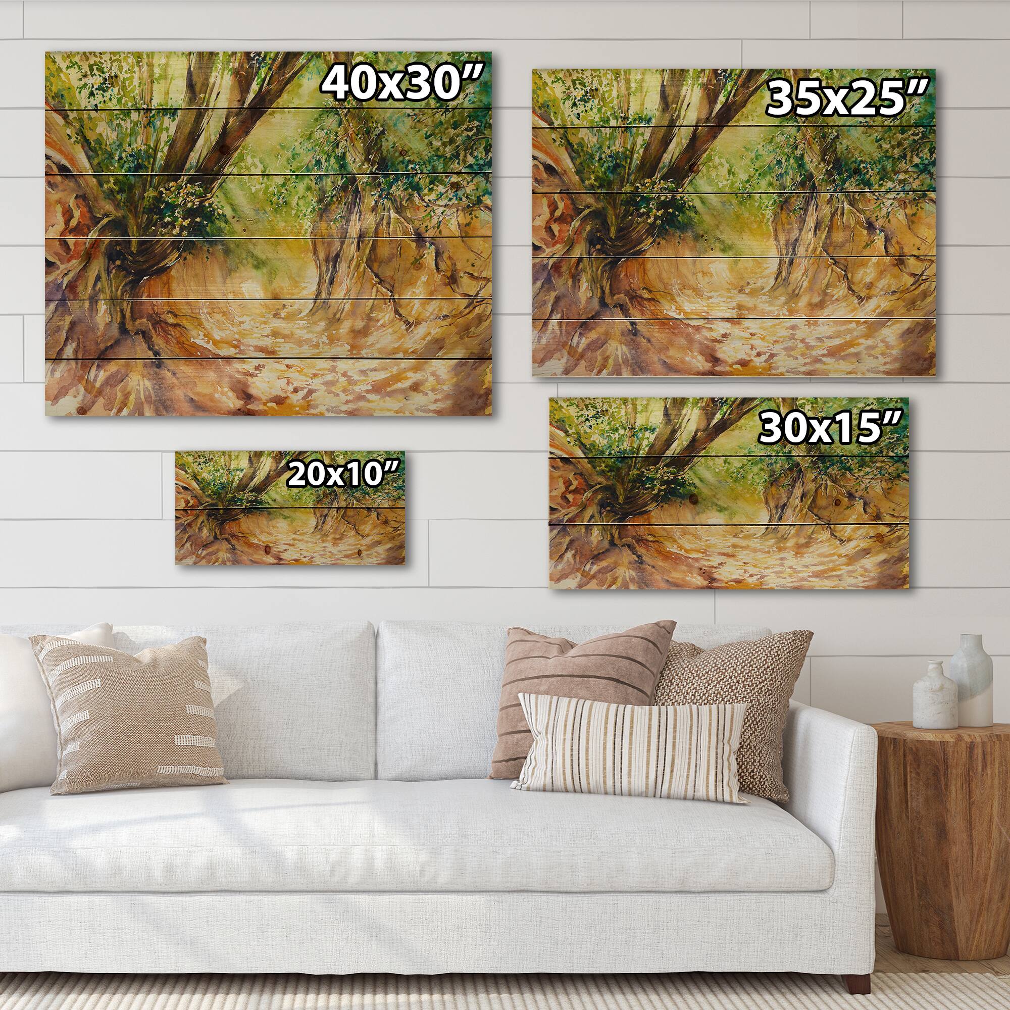 Designart - Little Forest Road - Traditional Print on Natural Pine Wood