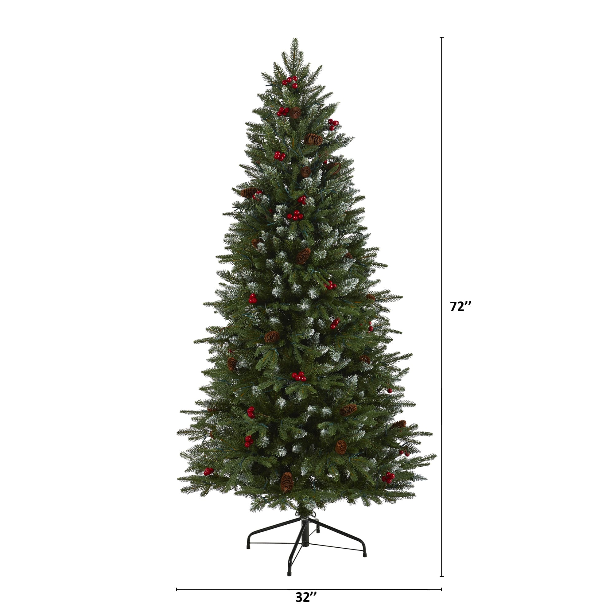 6ft. Pre-Lit Snow Tipped Portland Spruce Artificial Christmas Tree with Frosted Berries and Pinecones, Clear LED Lights