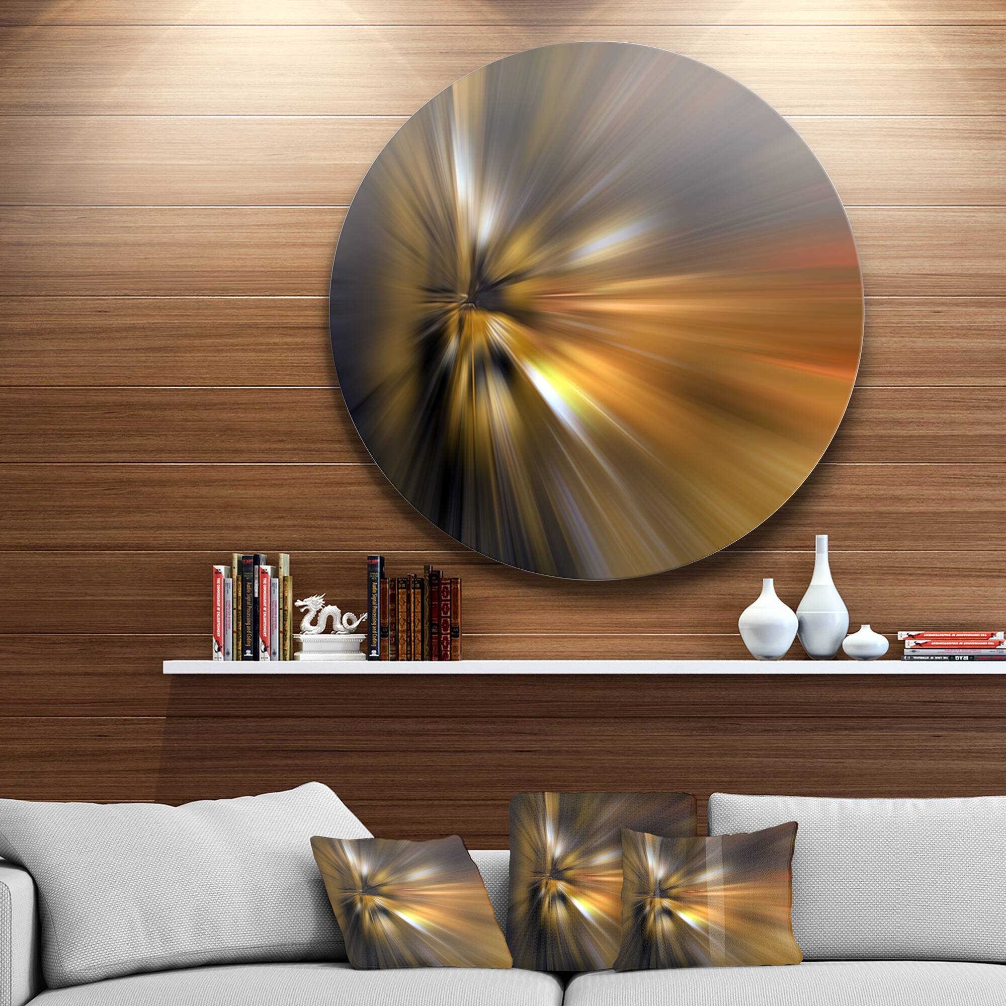 Designart - Glowing Brown Focus Light&#x27; Large Abstract Circle Metal Wall Art