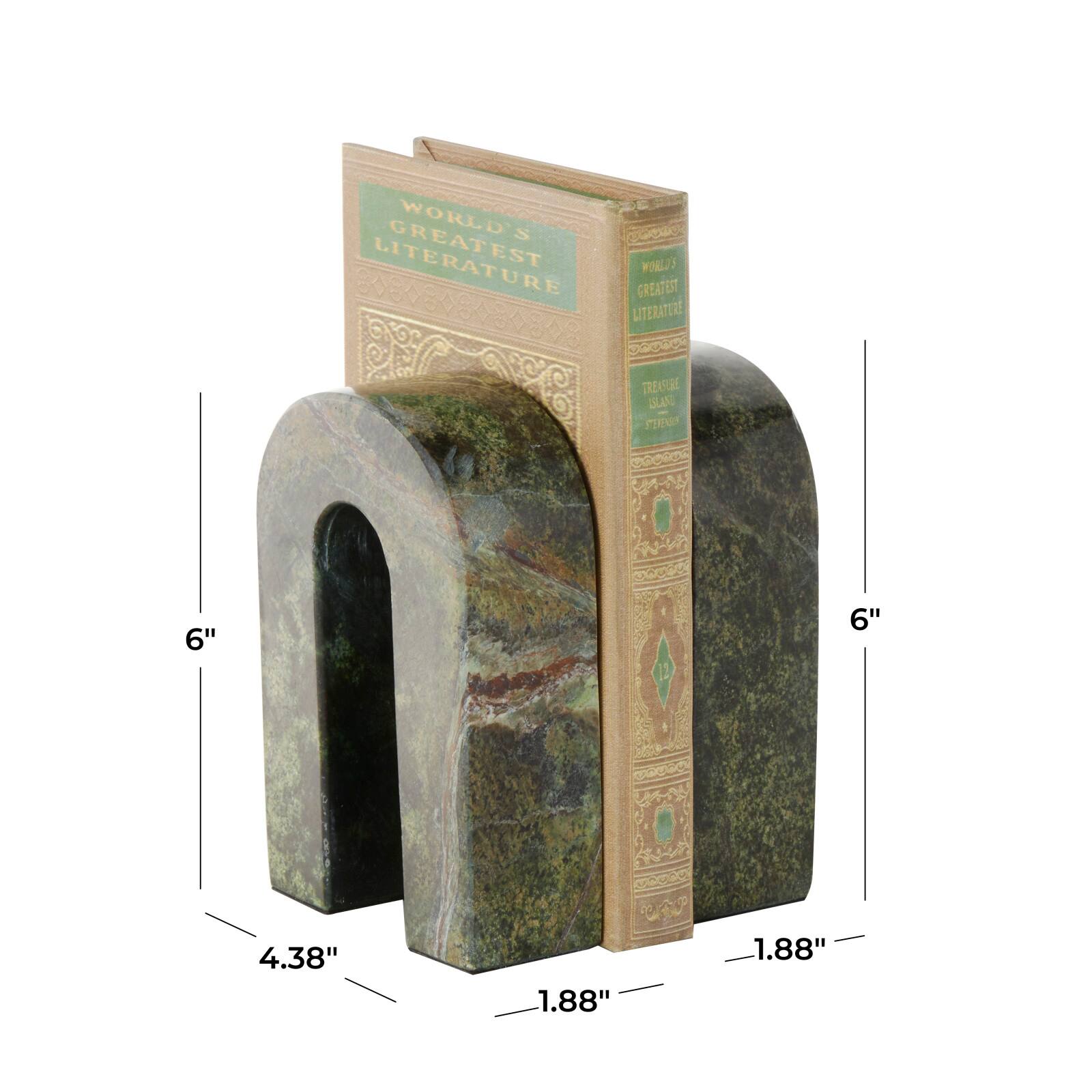 6" Green Marble Arched Bookend Set