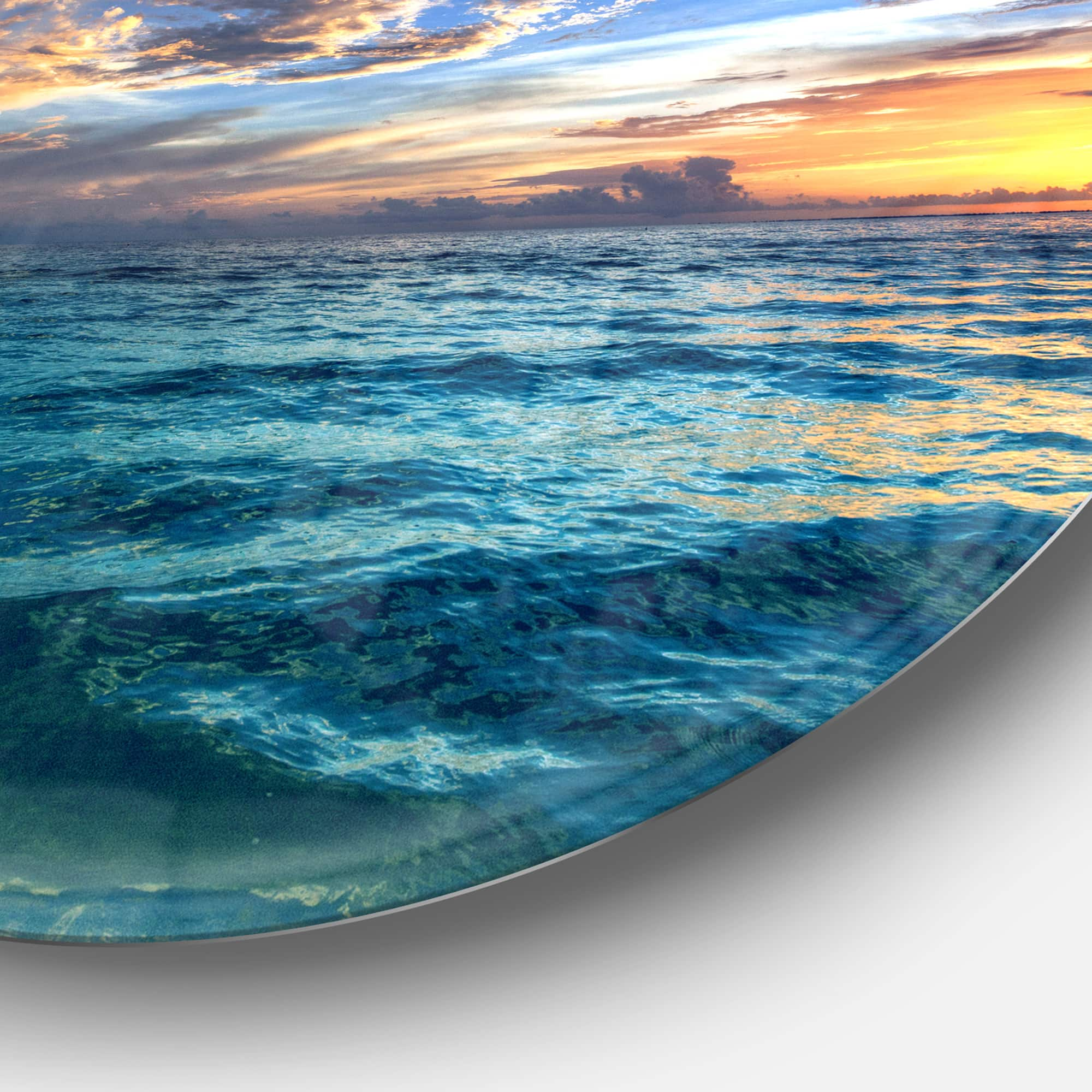 Designart Exotic Tropical Beach at Sunset Seashore Metal Circle Wall Art