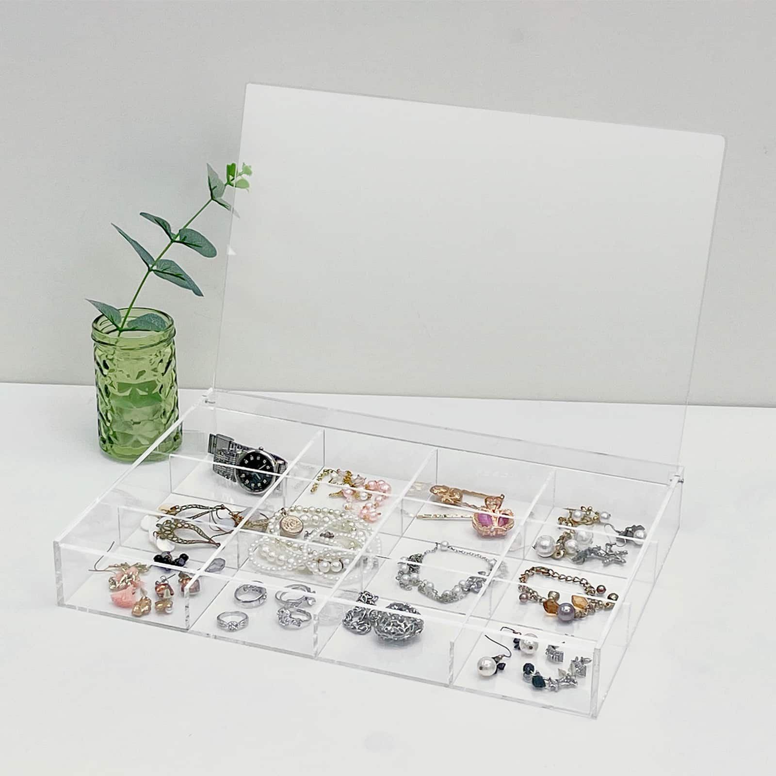 6 Pack: 13.6" Clear 12-Compartment Divided Tray with Lid by Bead Landing™