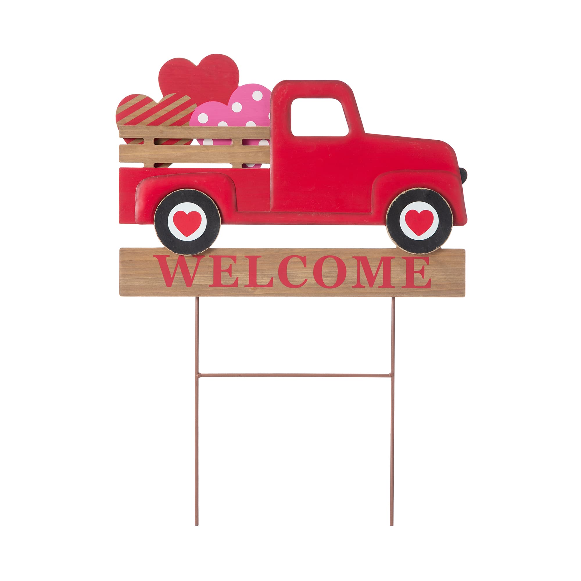 Glitzhome&#xAE; 24&#x22; Metal Wooden Valentine&#x27;s Truck Yard Stake &#x26; Hanging Sign