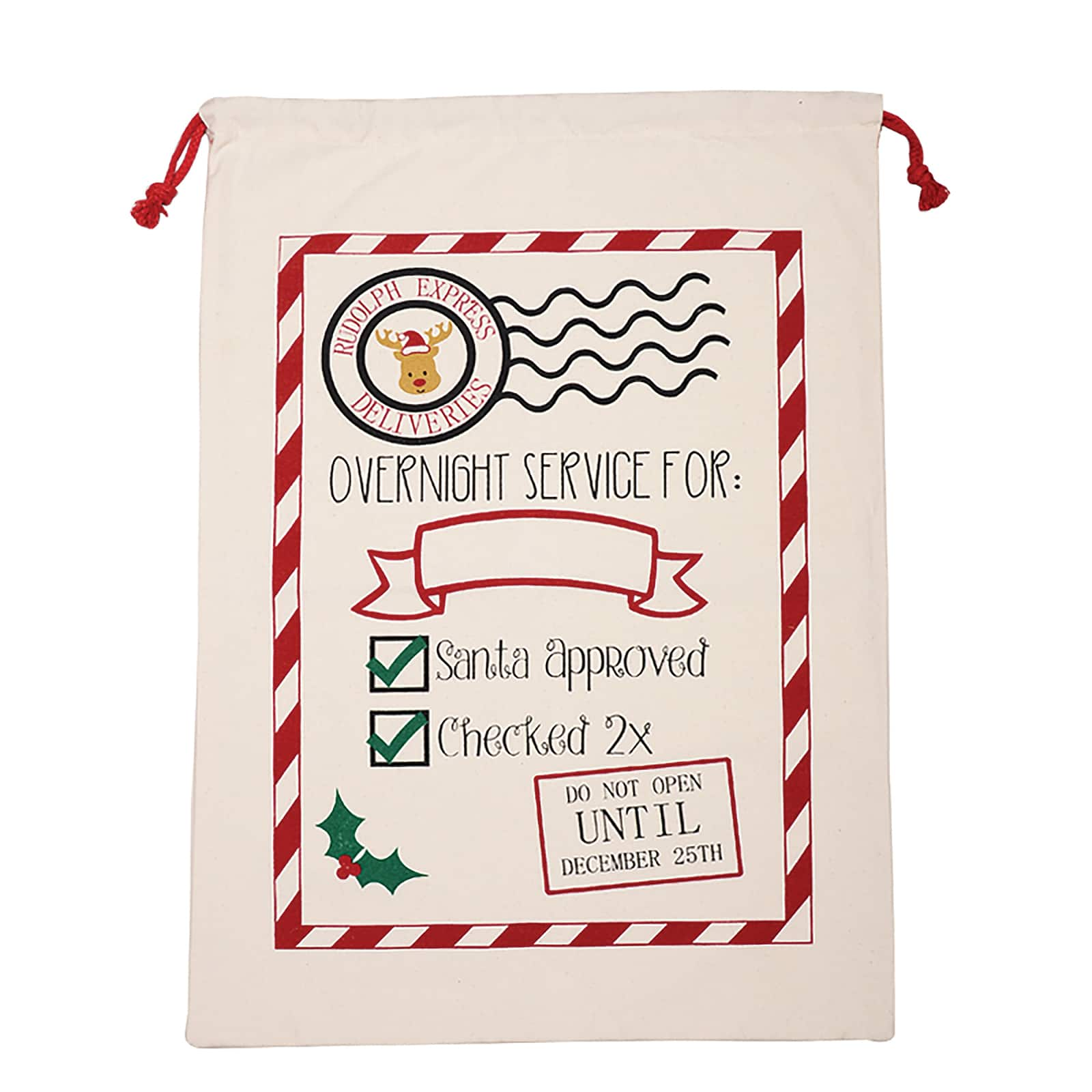 Personality Case&#x2122; 19&#x22; x 26&#x22; Rudolph Express Cotton Christmas Drawstring Bag