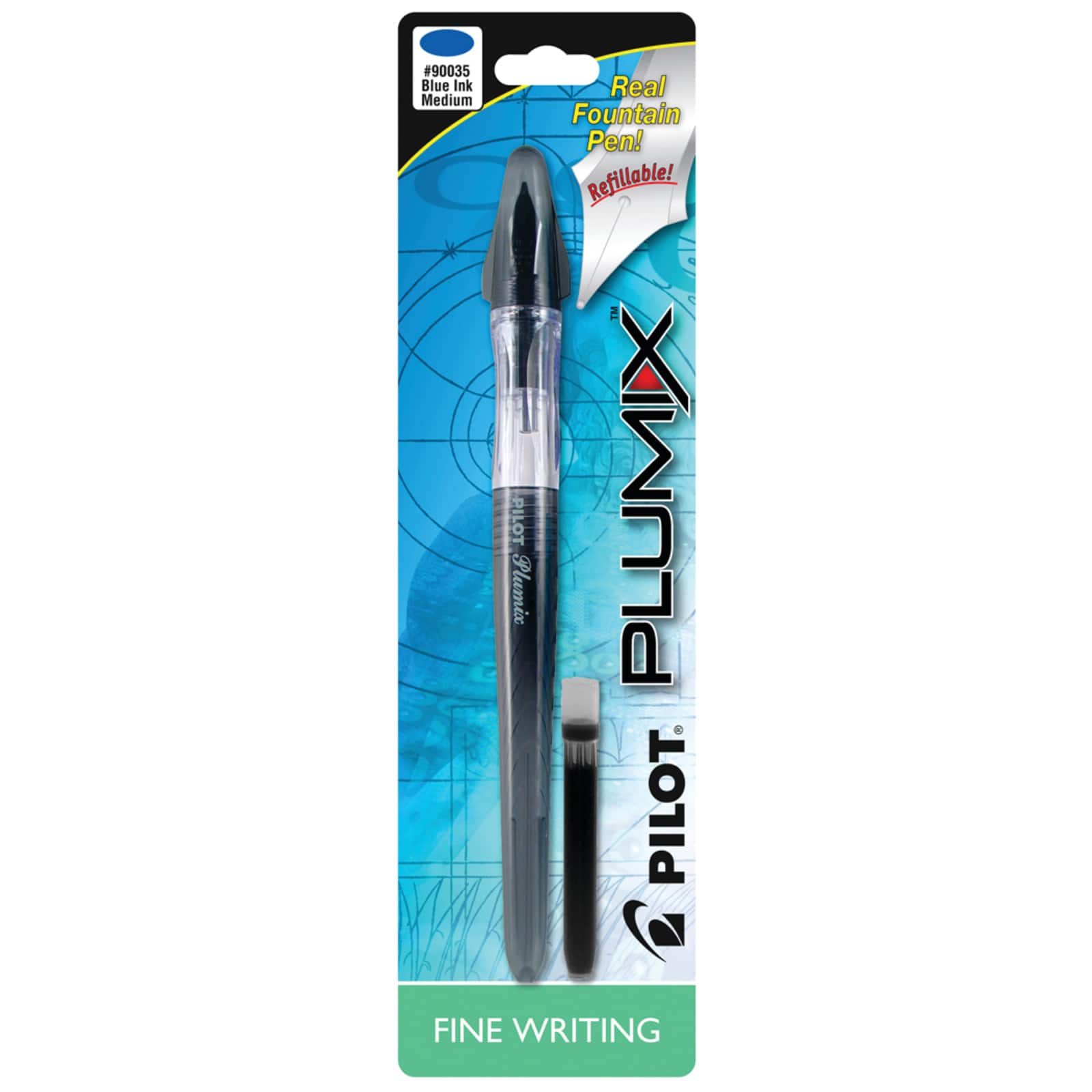 Pilot Plumix Refillable Fountain Pen Medium Nib Includes Single Pen & Cartridge 