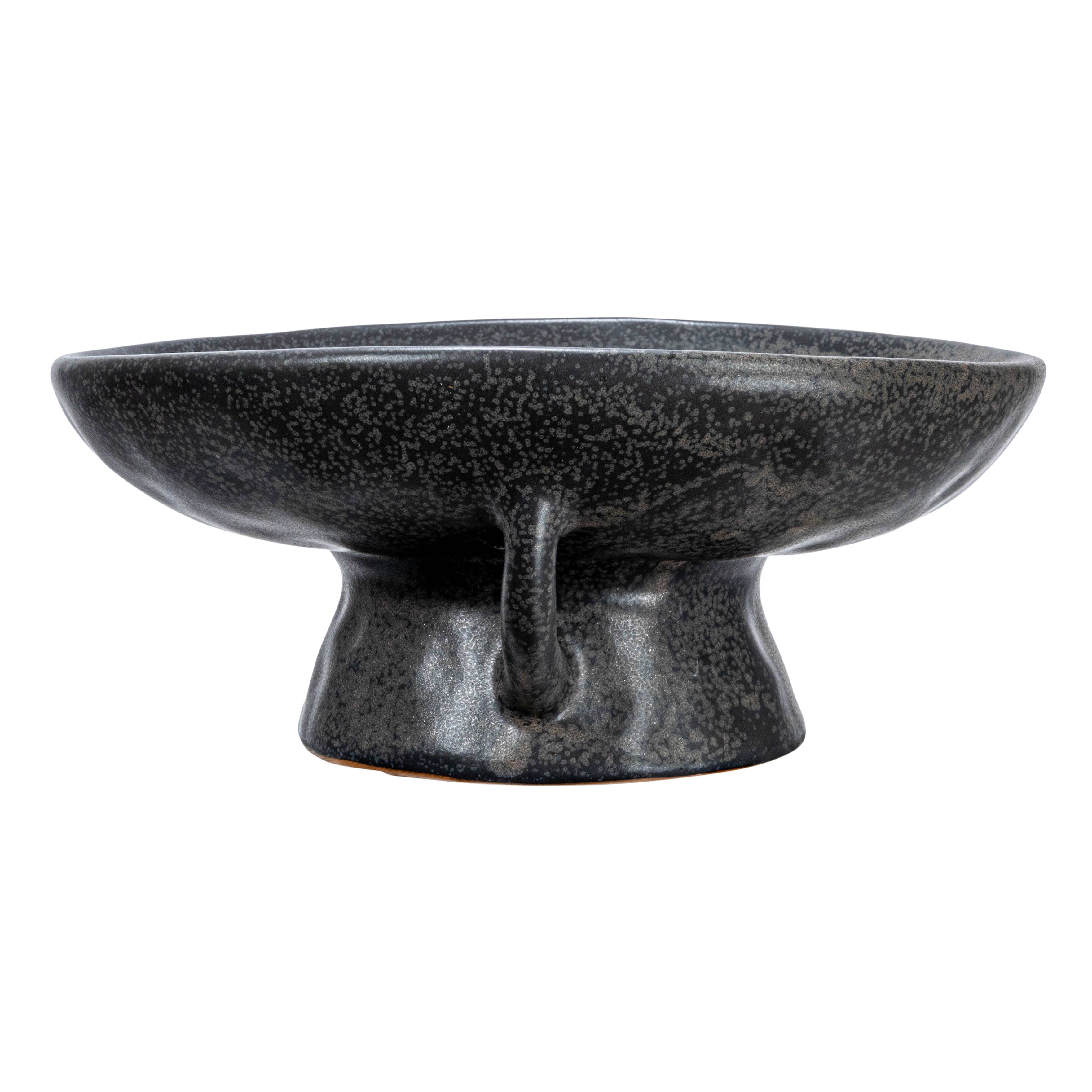 Hello Honey® 8" Black Reactive Glaze Stoneware Bowl with Handle & Base