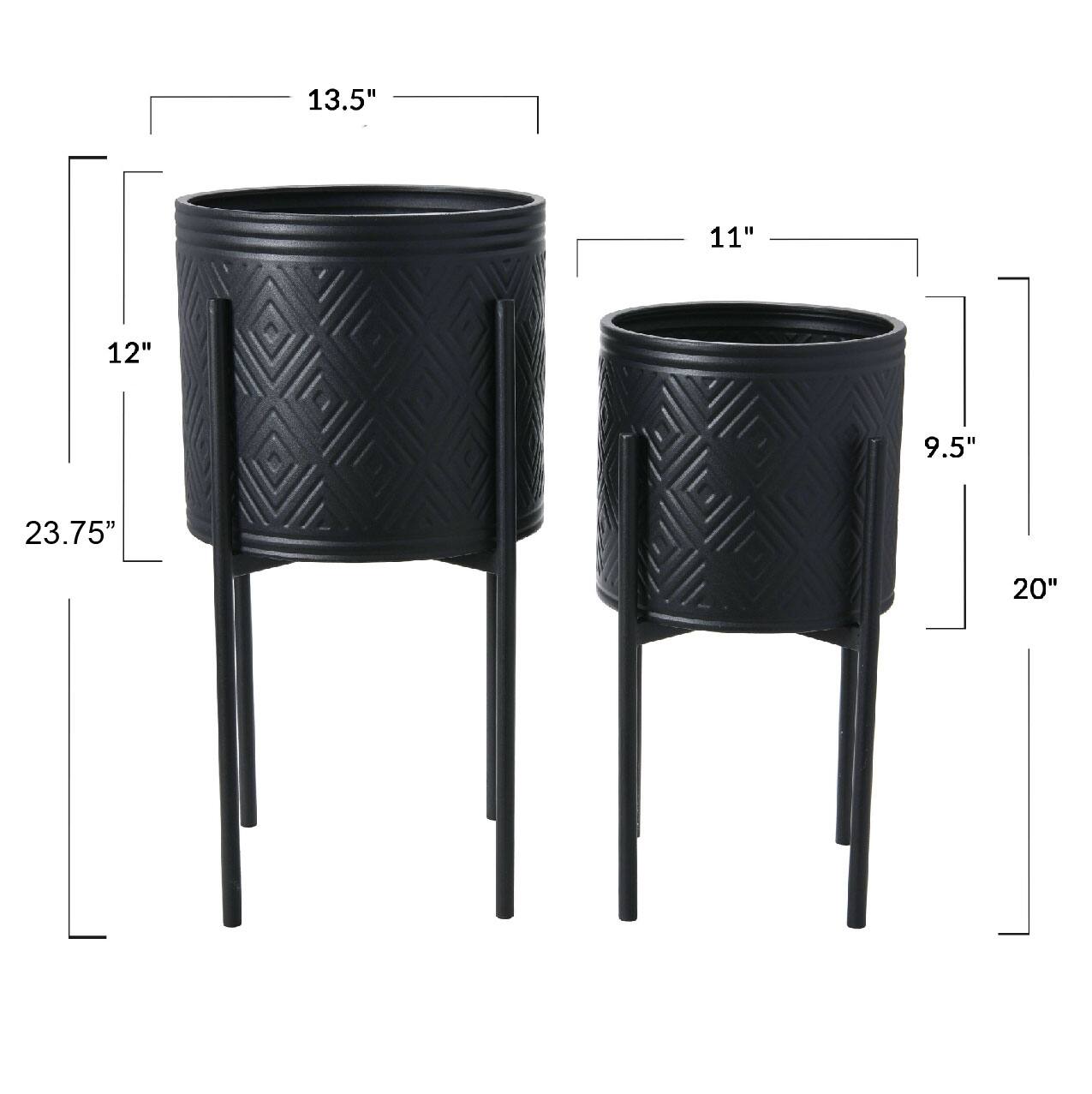 Hello Honey® Matte Black Boho Embossed Metal Planters with Stands Set