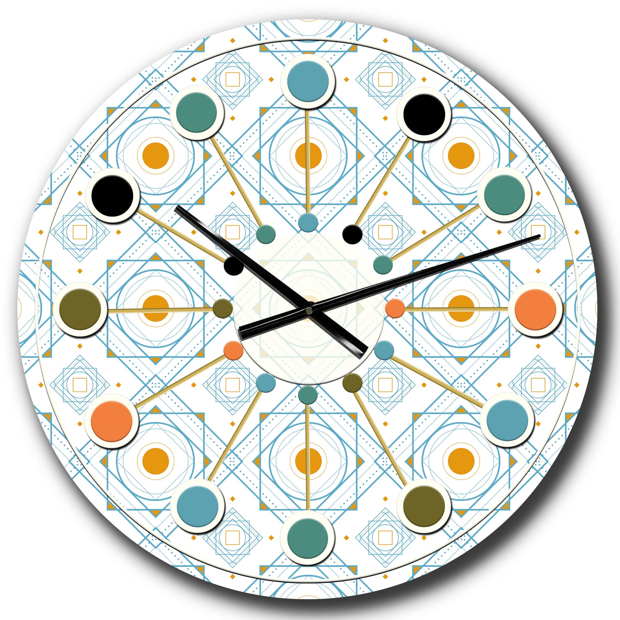Designart 'Retro Minimal Patttern In Orange And Bluye Mid-Century Modern Wall Clock
