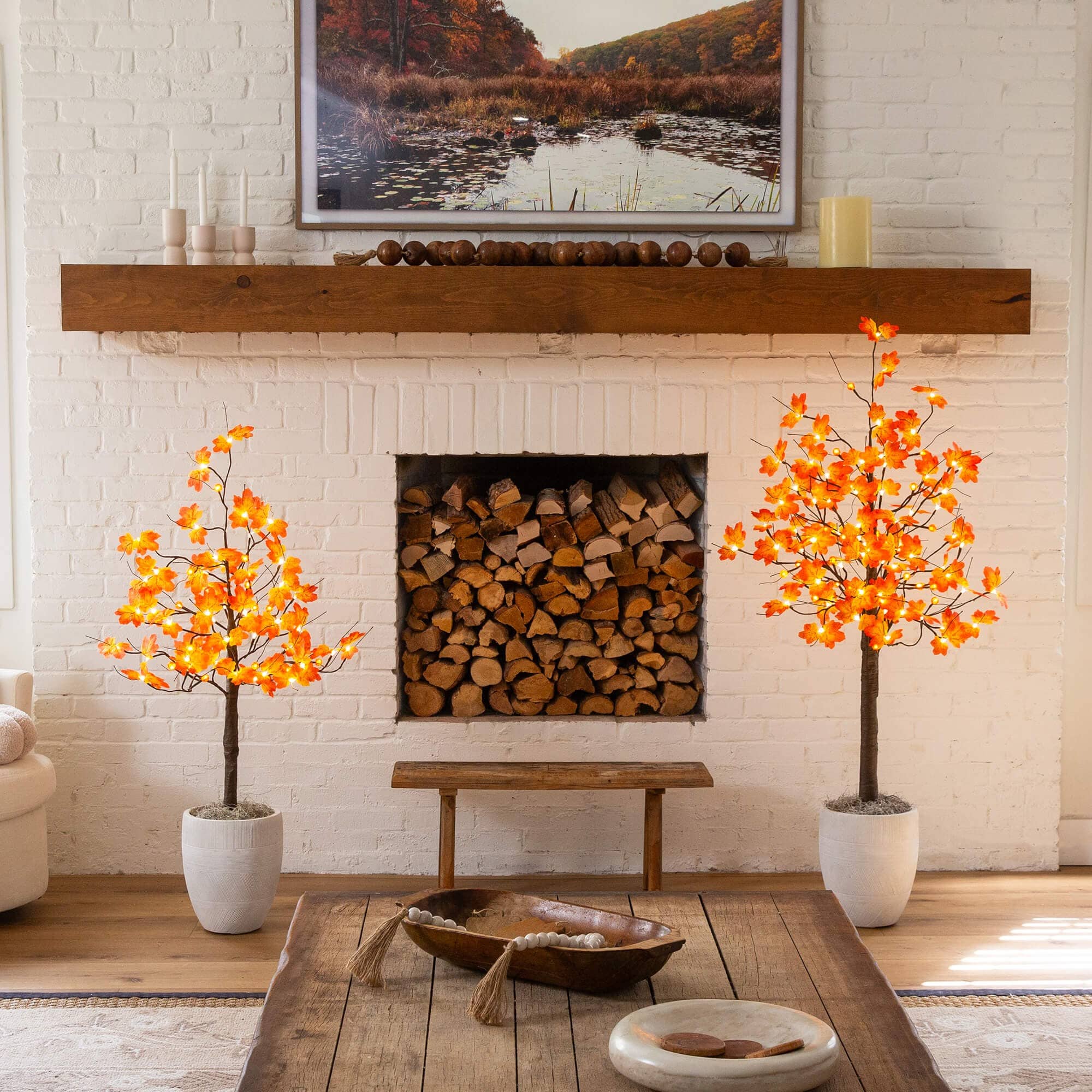 4ft. Pre-Lit Minimalist Autumn Maple Artificial Fall Tree with 56 LED Warm White & Orange Pumpkin Shaped Lights