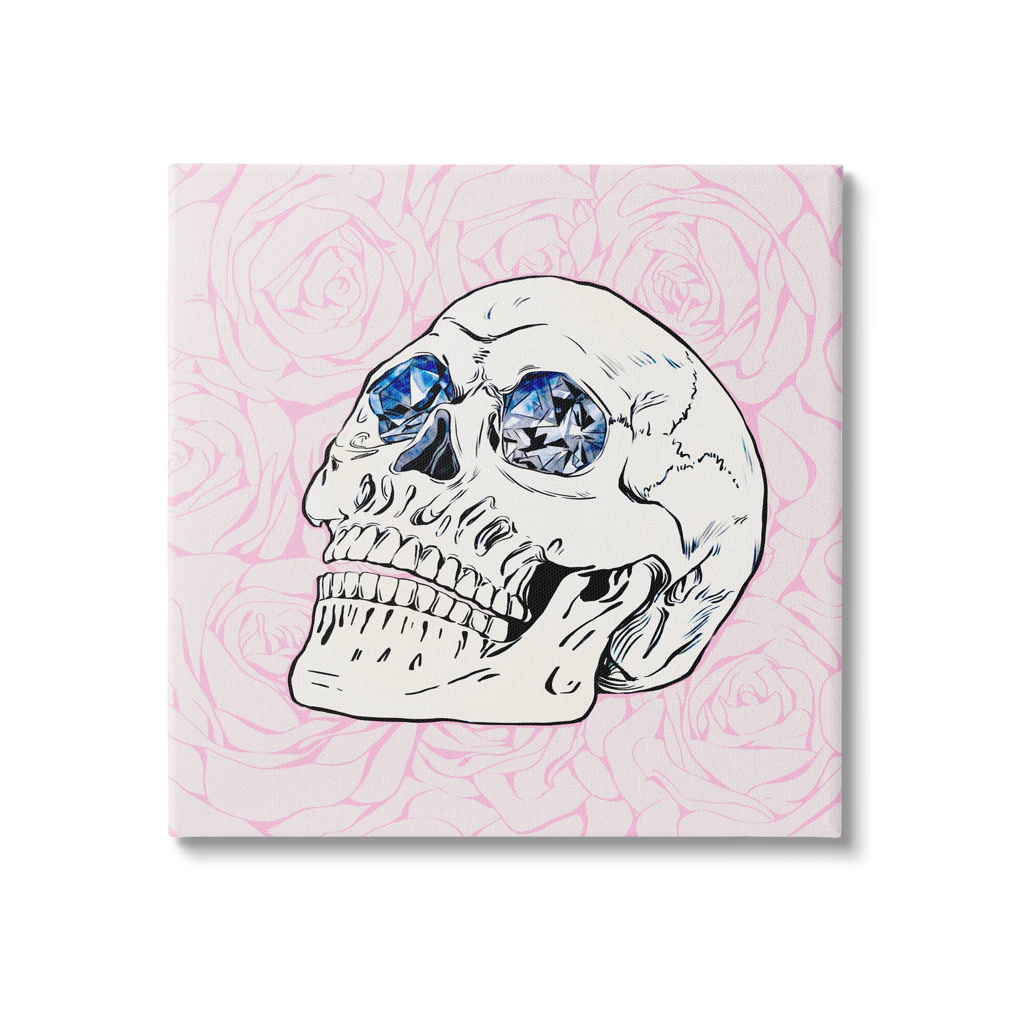 Stupell Industries Pink Roses Crystal Eyes Skull Canvas Wall Art
