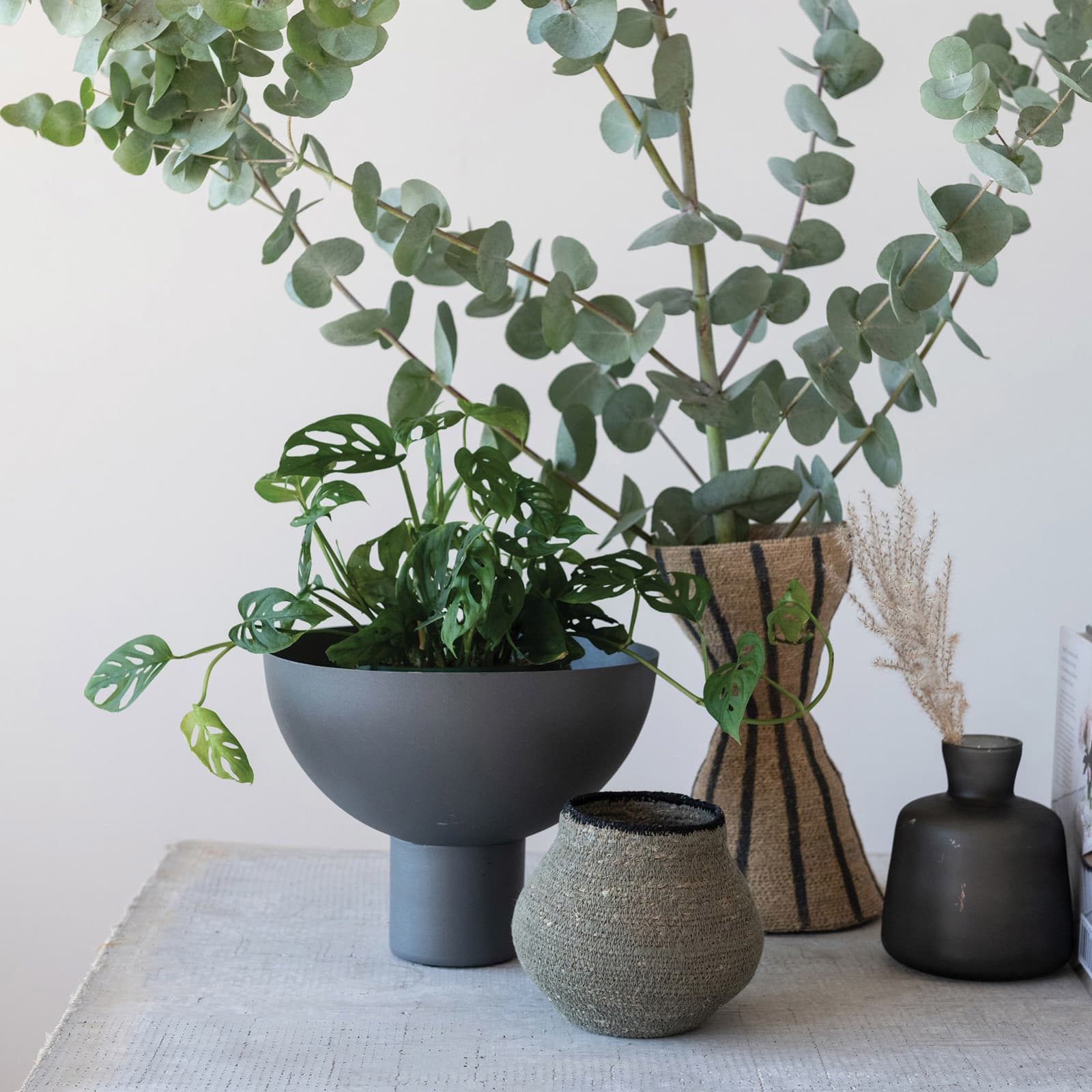 Hello Honey® 7" Gray & Black Hand-Woven Seagrass Basket