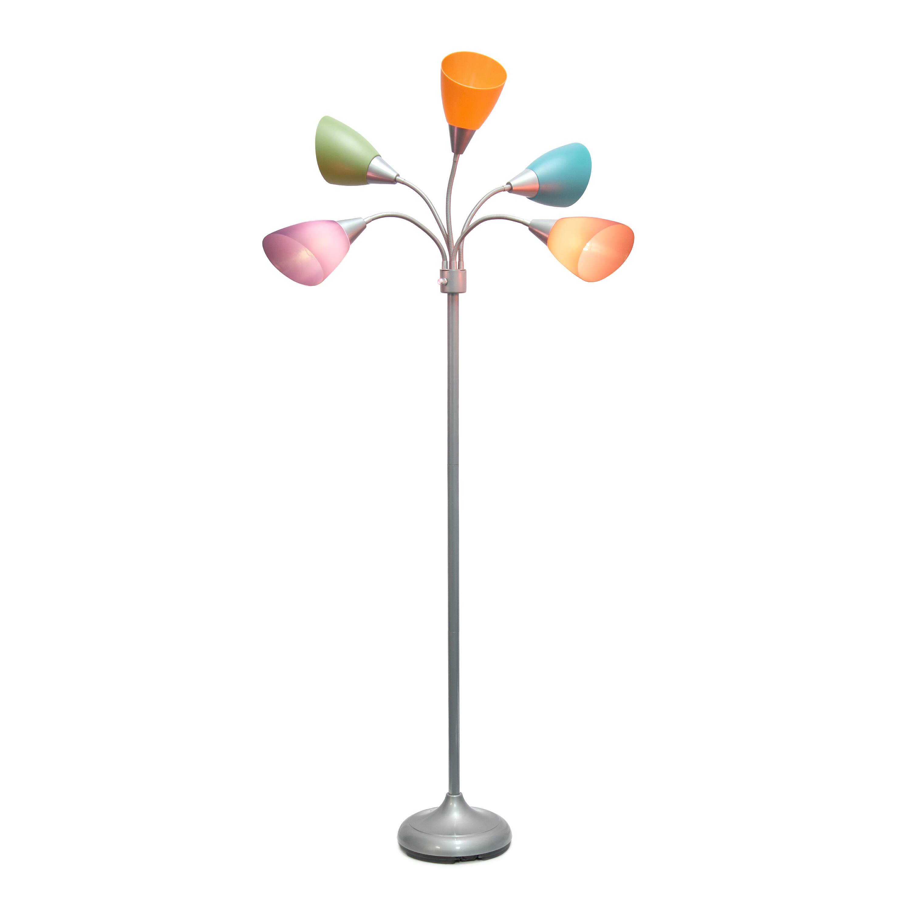 Simple Designs&#x2122; 5.6ft. 5-Light Gooseneck Silver Floor Lamp