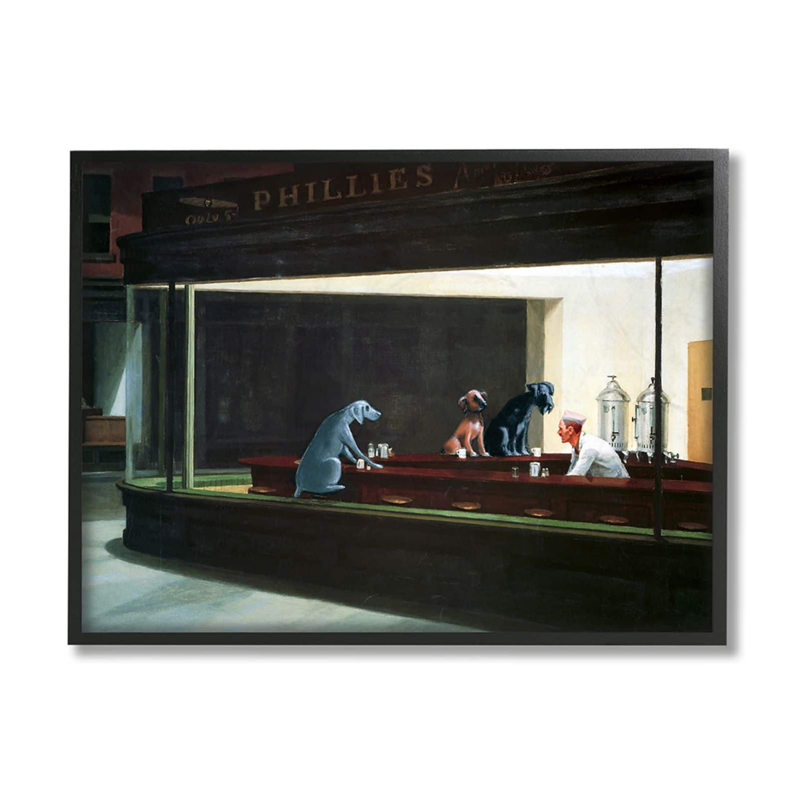Stupell Industries Night Dogs Classic Painting with Black Frame Wall Accent