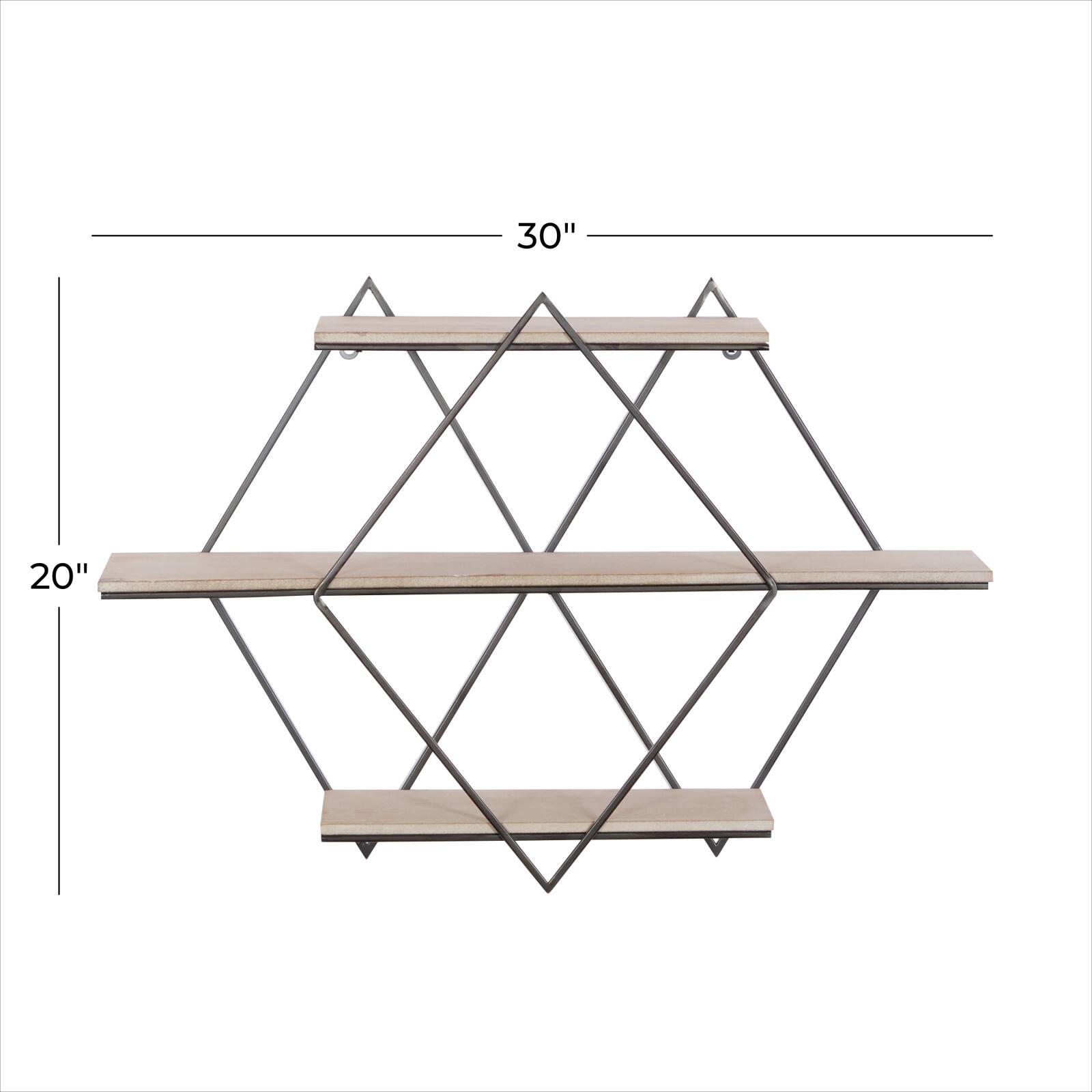 Brown Wood Contemporary Wall Shelf, 20" x 30" x 7"