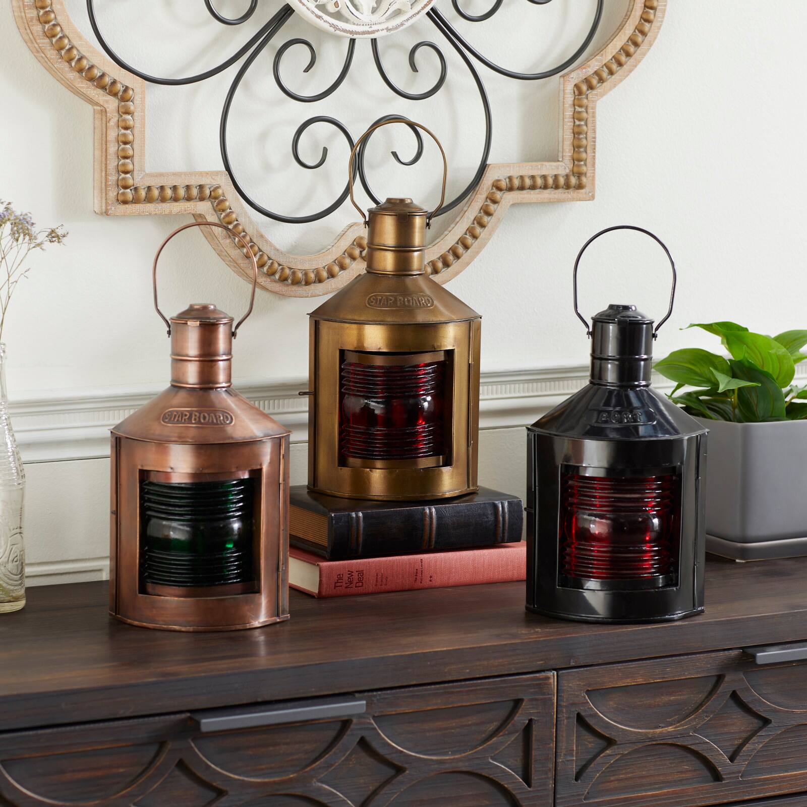 Set of 3&#x22; Multi Colored Metal Rustic Lantern, 5&#x22; x 11&#x22;