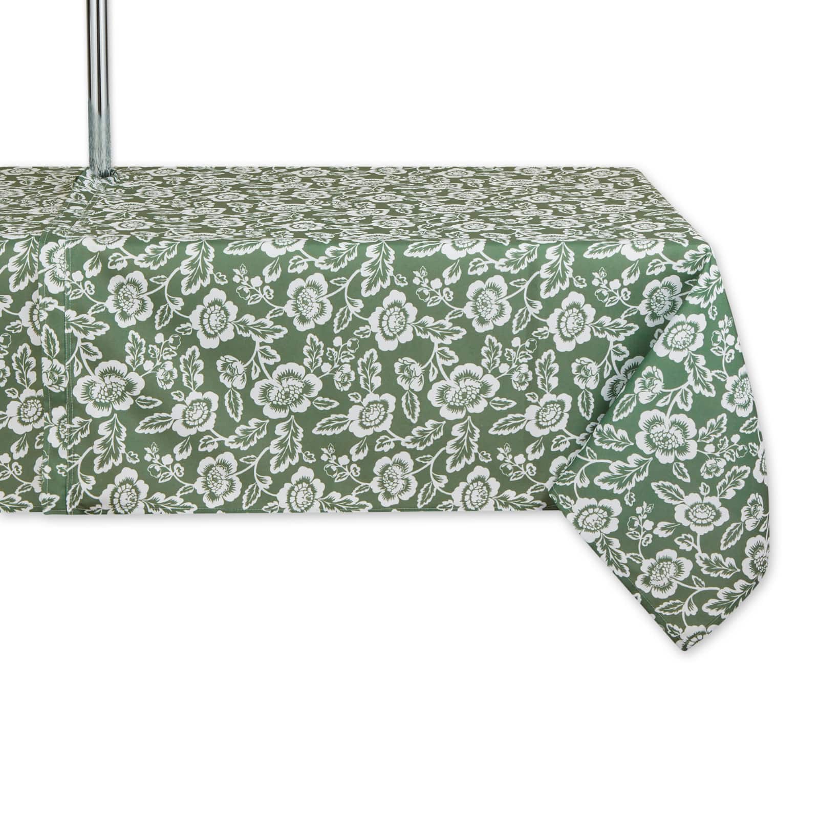 Artichoke Green Floral Print Outdoor Tablecloth with Zipper, 60" x 84"