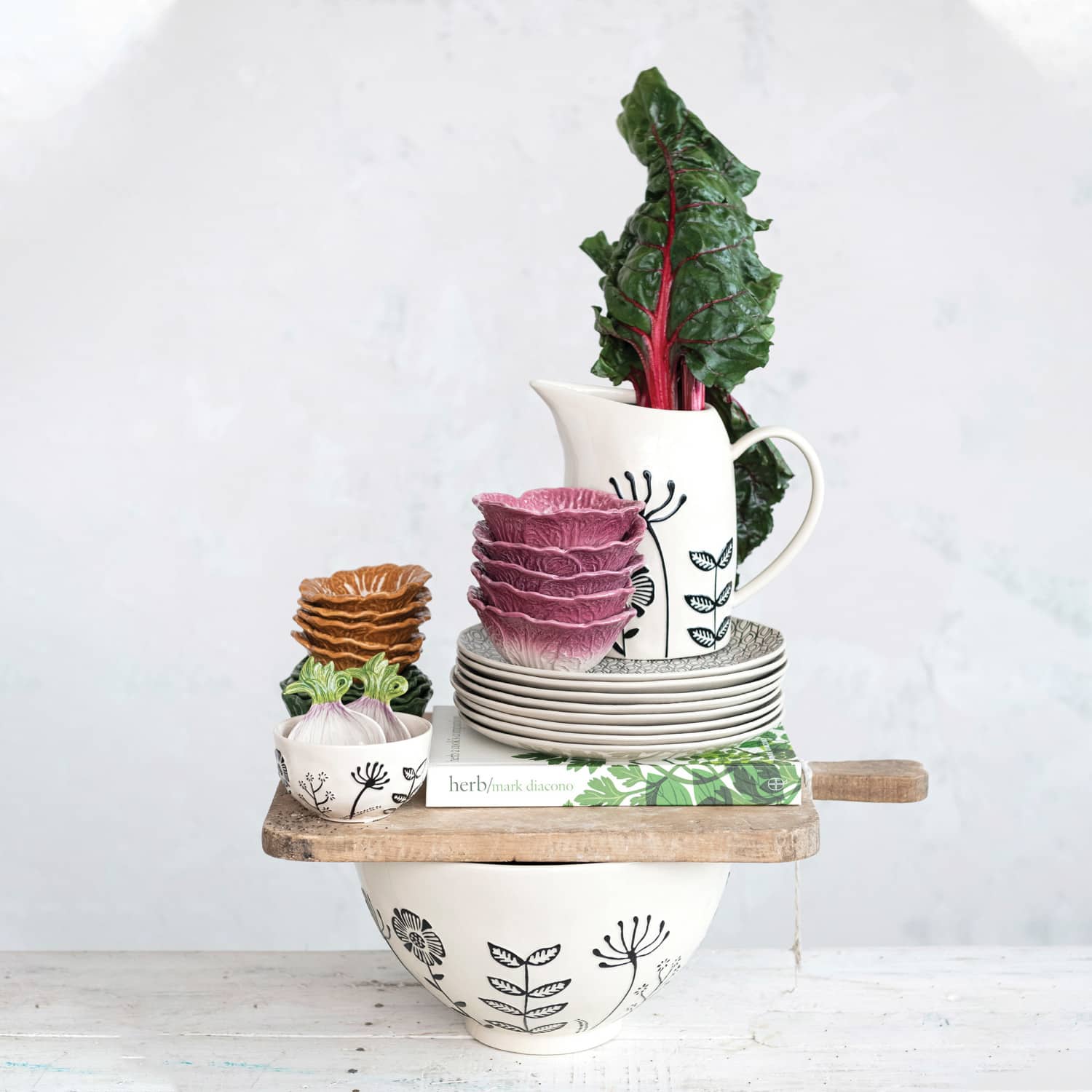 Hello Honey® 62oz. Cream & Black Hand-Painted Embossed Flowers Stoneware Pitcher