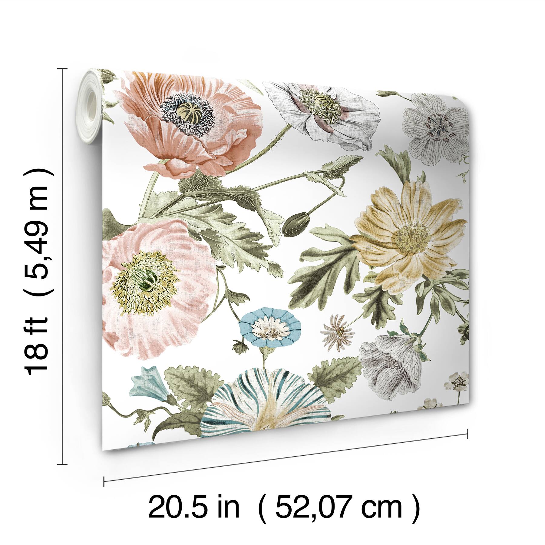 RoomMates Pink/Green Vintage Poppy Peel &#x26; Stick Wallpaper