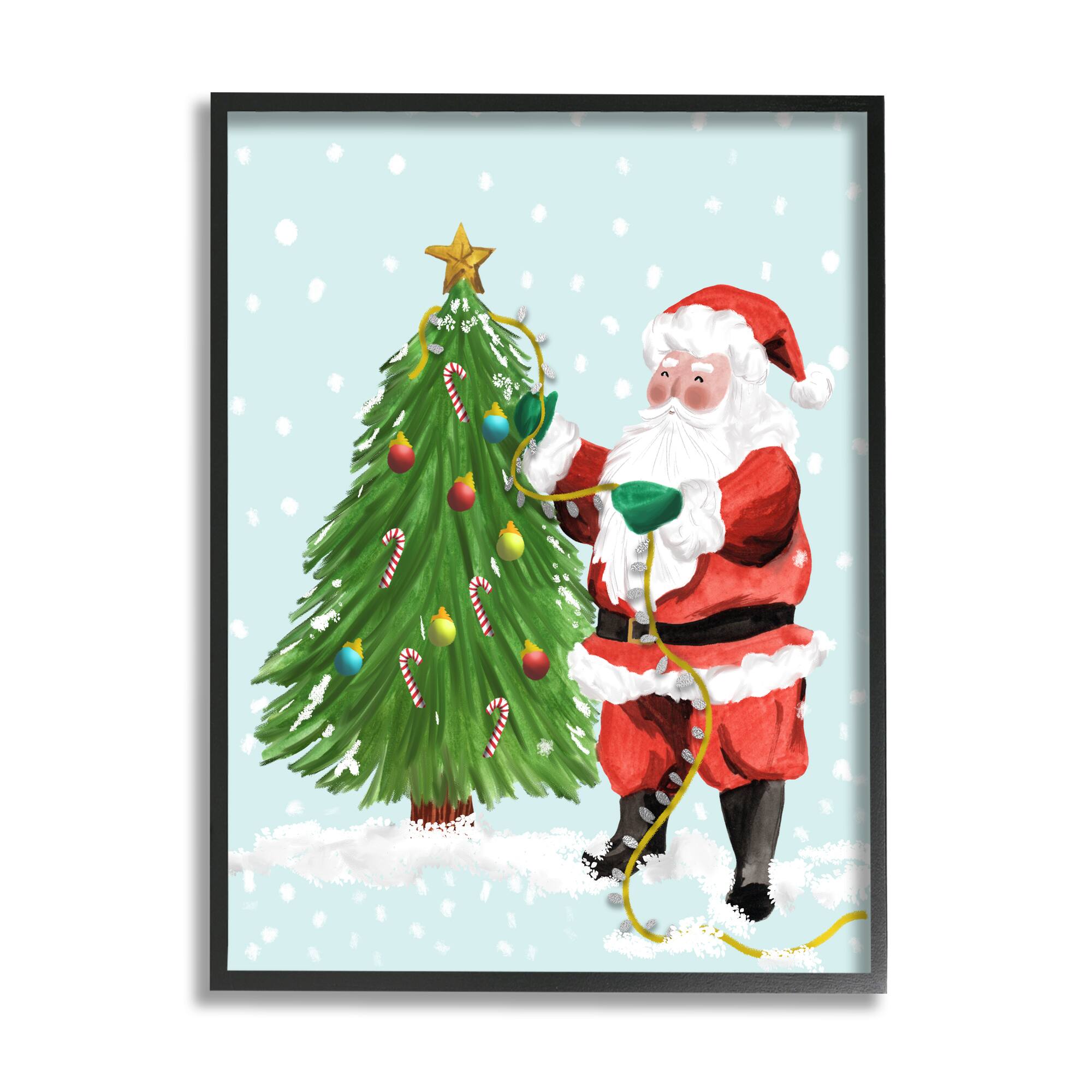 Stupell Industries Snowy Santa Claus Tree Scenery Framed Giclee Art