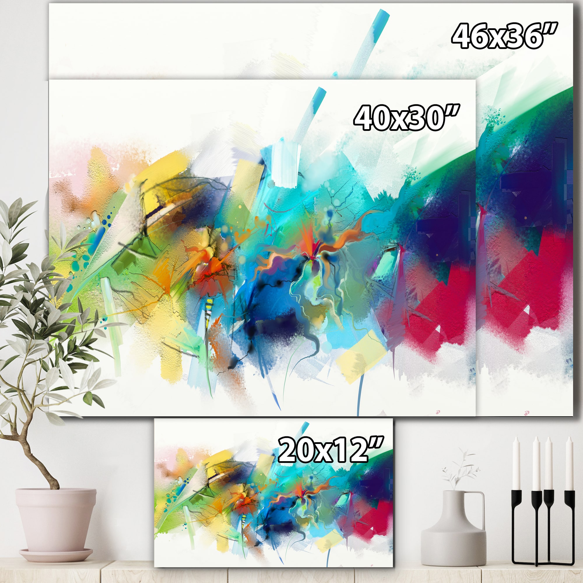 Designart - Turquoise Story With Touches Of Yellow And Red - Modern Canvas Wall Art Print