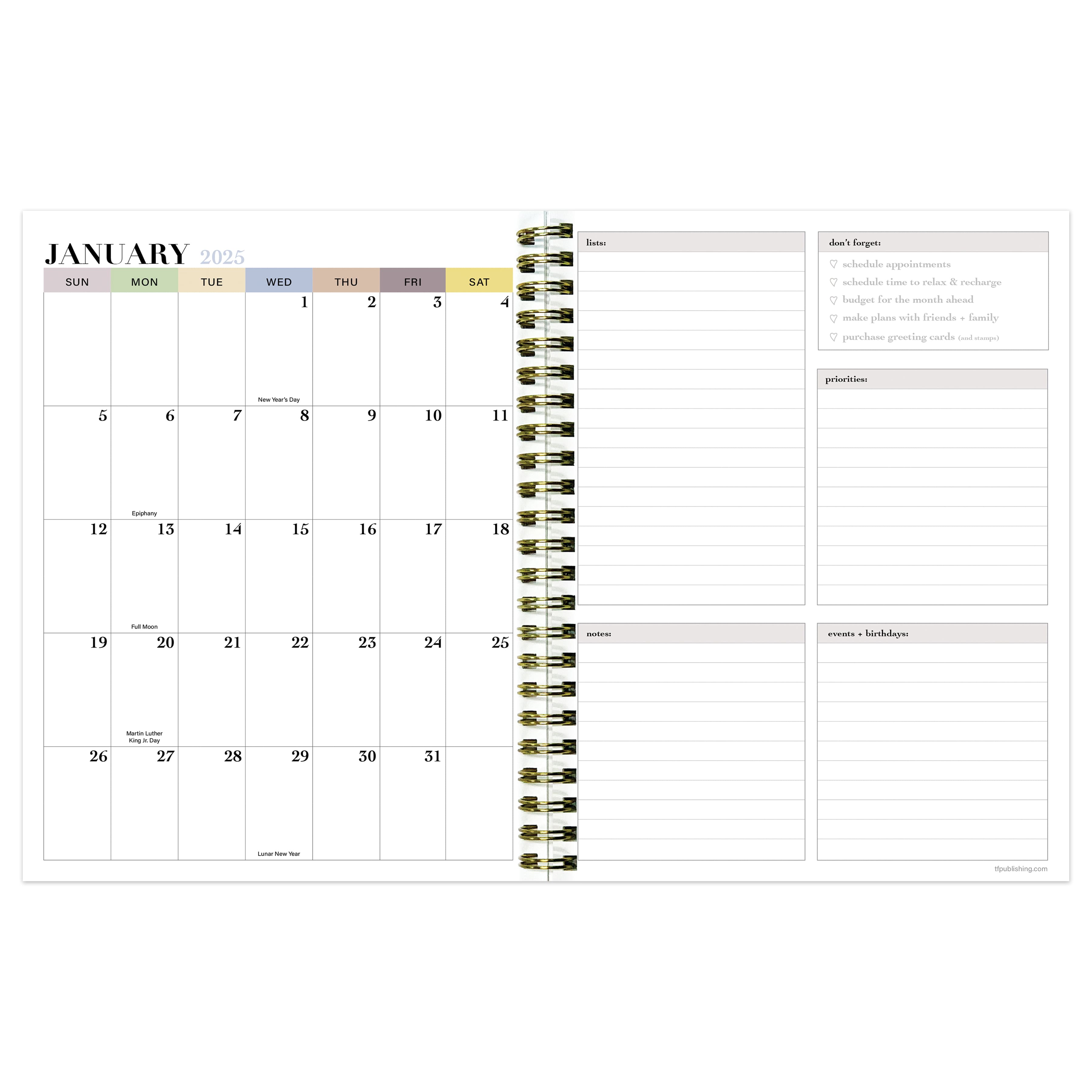 TF Publishing 2025 Medium Lotus Weekly Monthly Spiral Planner