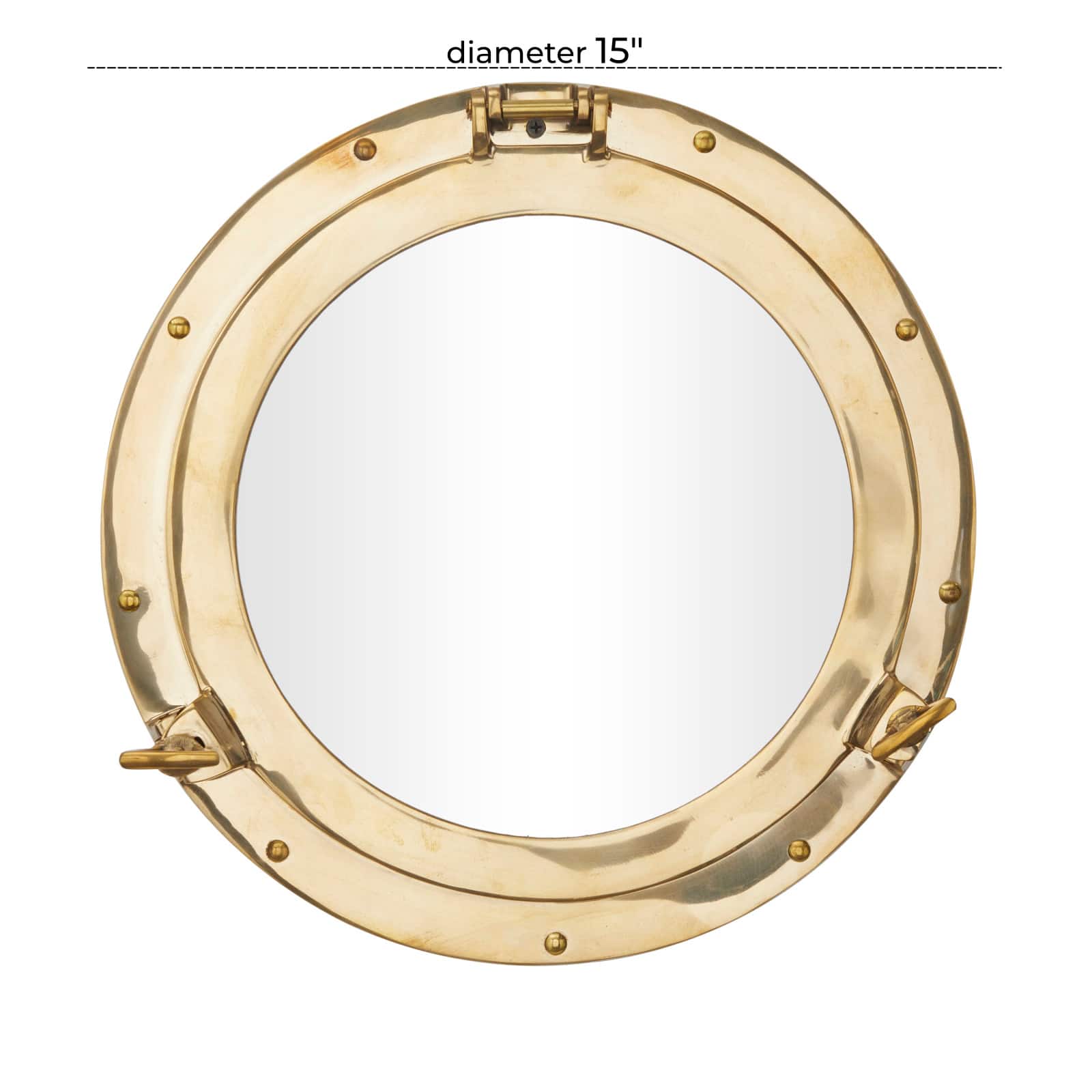 The Novogratz Gold Brass Sail Boat Wall Mirror with Port Hole Detailing 15&#x22; x 3&#x22; x 15&#x22;
