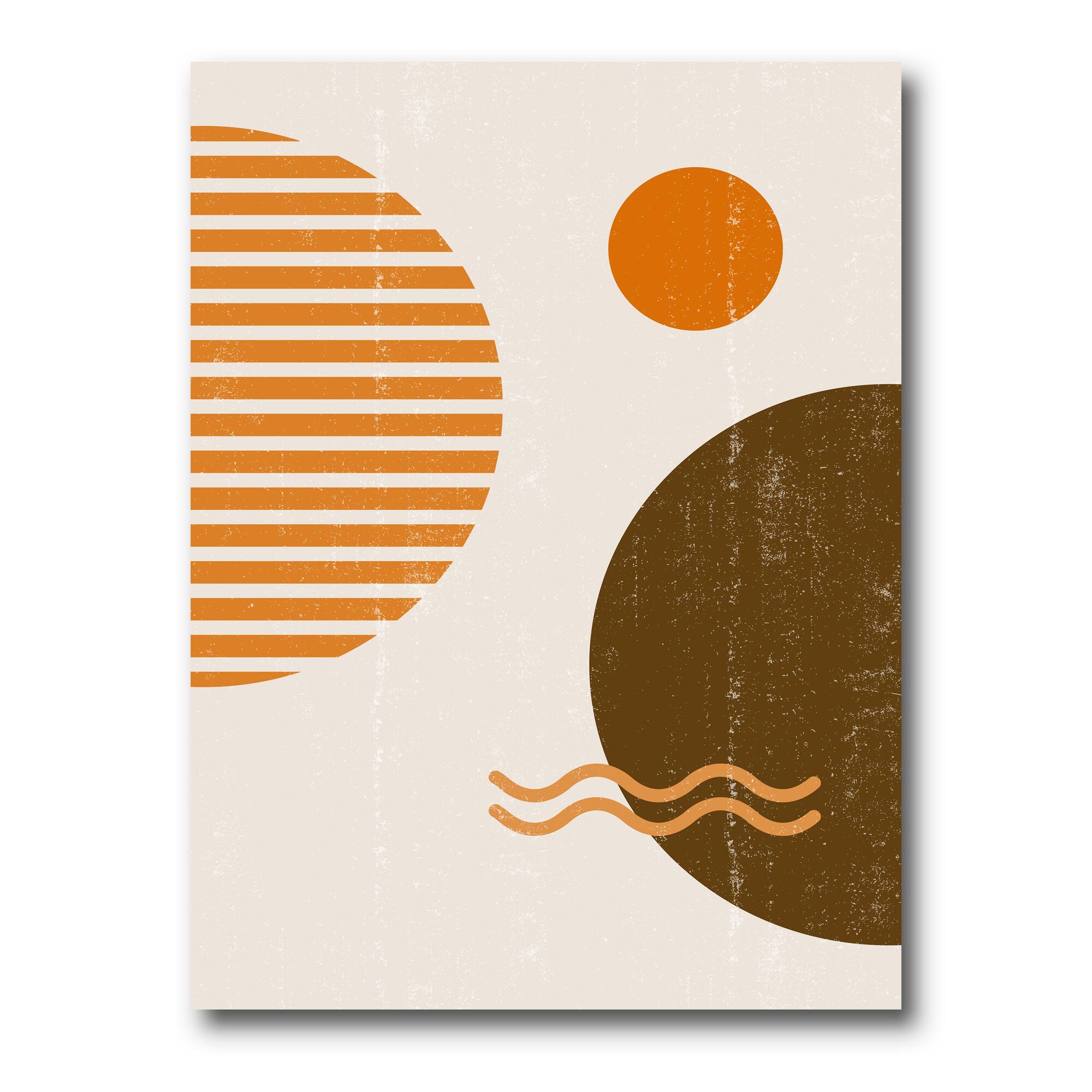 Designart - Abstract Minimal Sun and Moon In Earth Tones III - Modern Canvas Wall Art Print