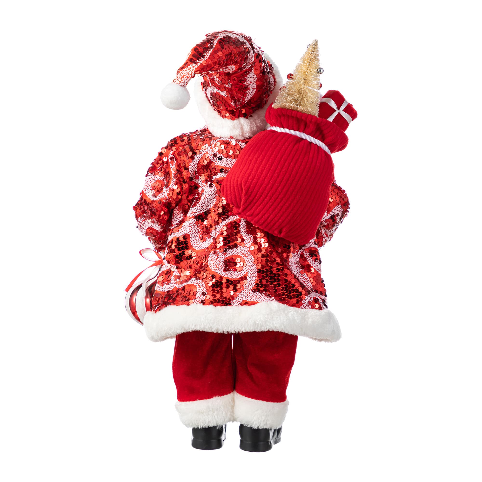 Glitzhome&#xAE; 18&#x22;H Faux Fur Christmas Peppermint Santa Figurine