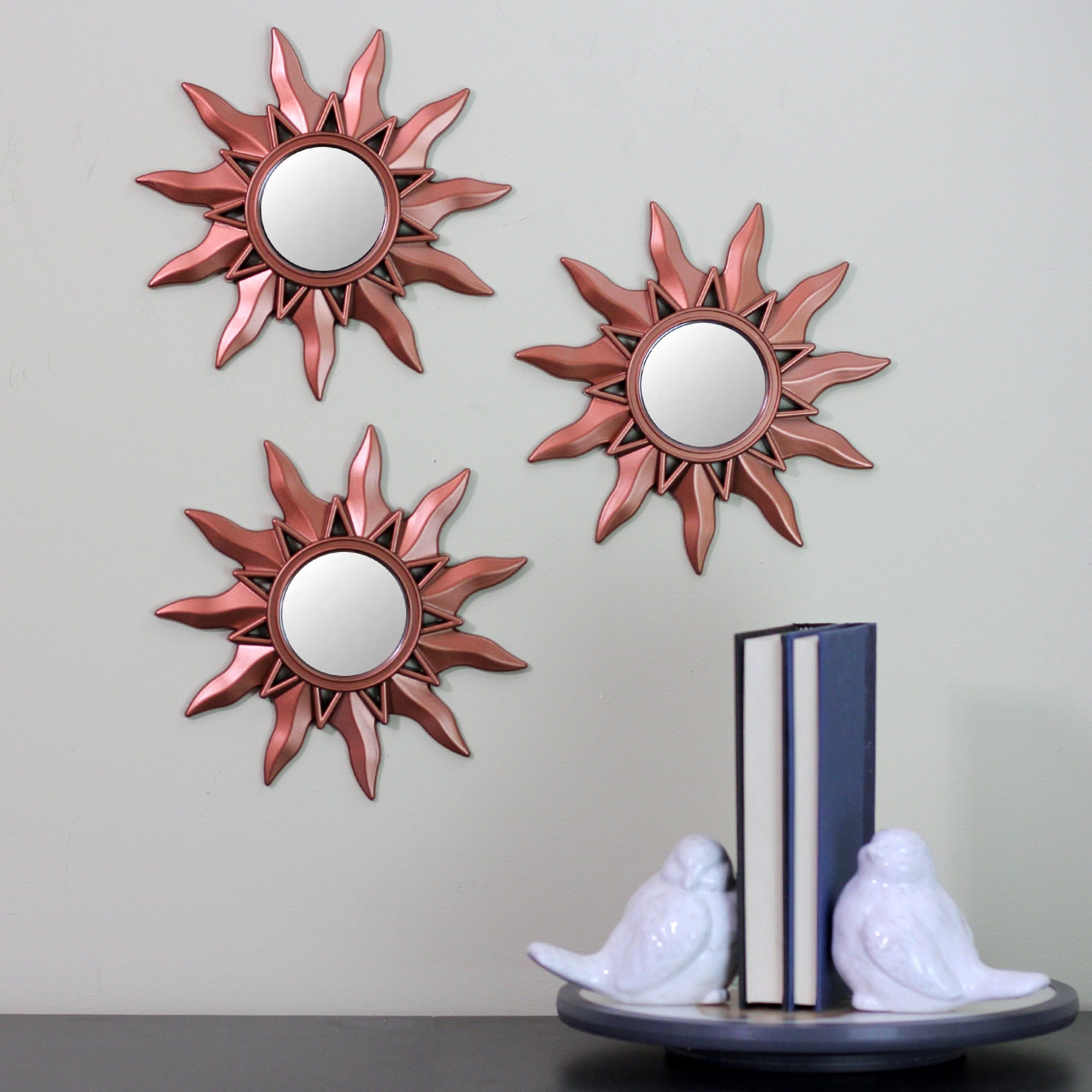 9.5&#x22; Mayan Sunburst Matte Copper Round Mini Mirror Set