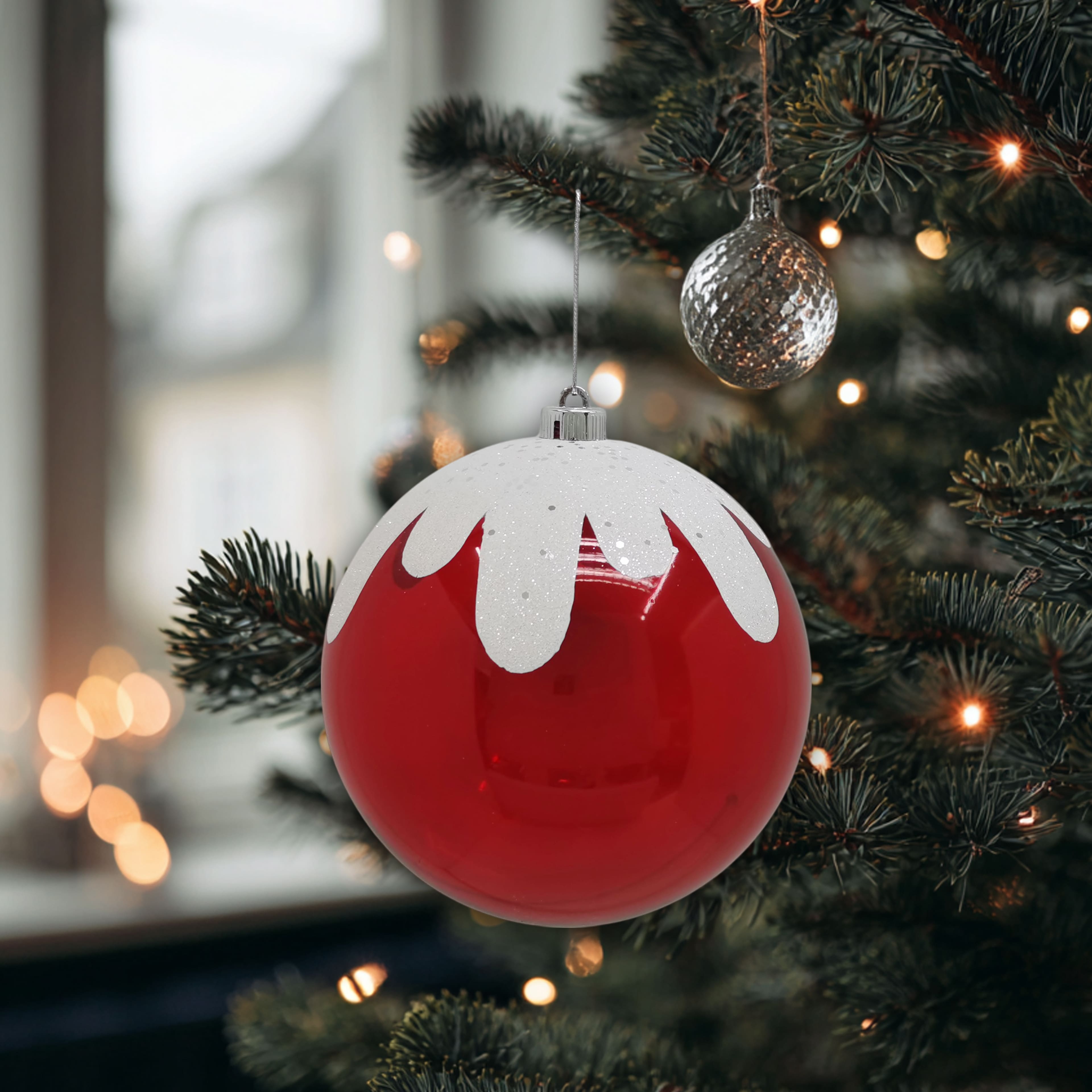 8.5" White Glitter Frosted Red Plastic Jumbo Ball Ornament by Ashland®