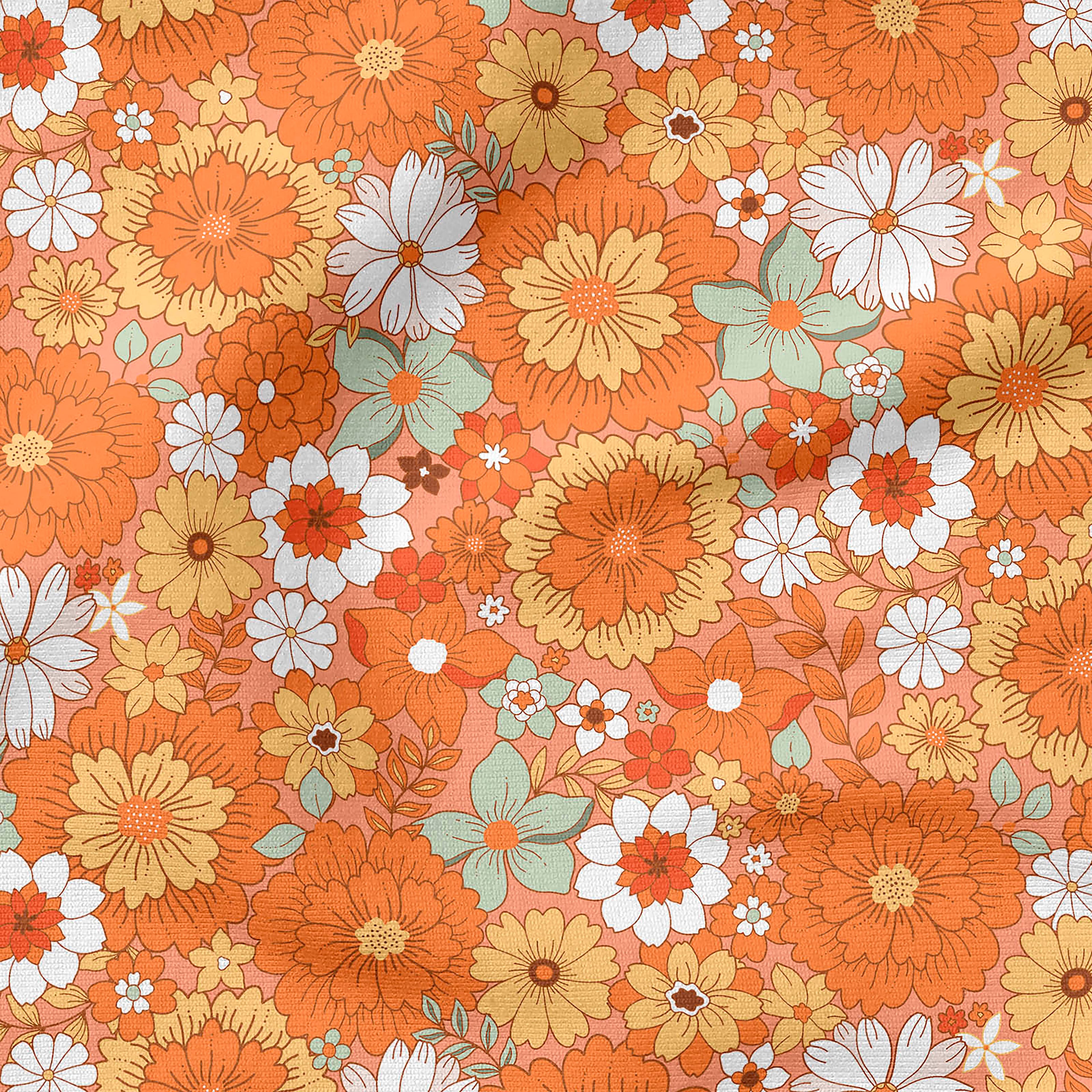 10 yd. Full Bolt: Fabric Editions Orange Retro Revival Cotton Fabric