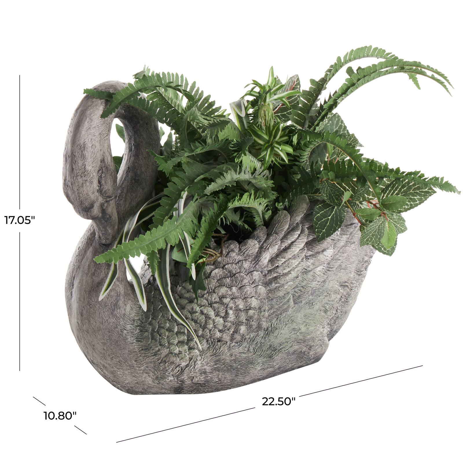 23&#x22; Gray Swan Textured Planter with Patina Accents