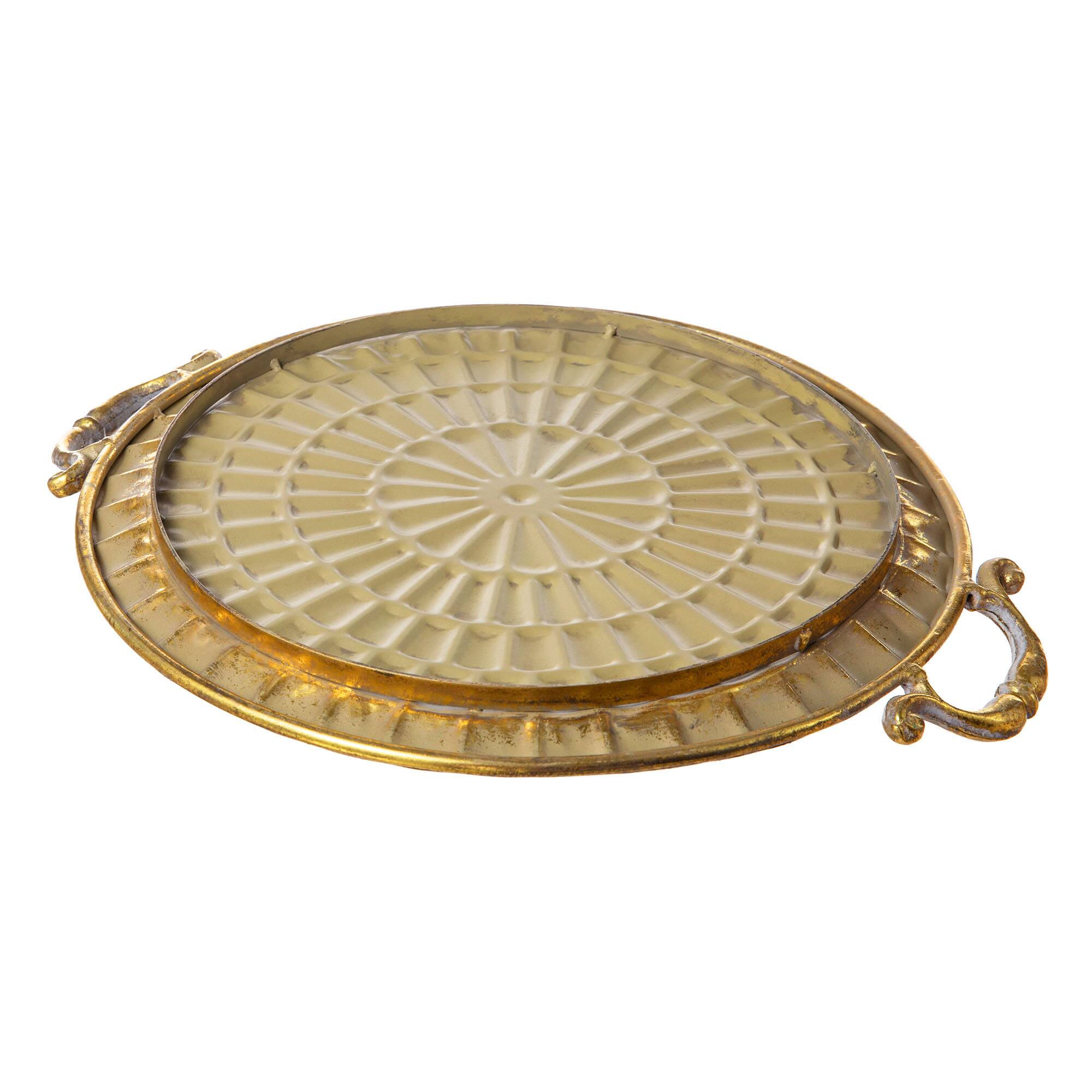Glitzhome&#xAE; Gold Round Metal Embossed Decorative Trays Set