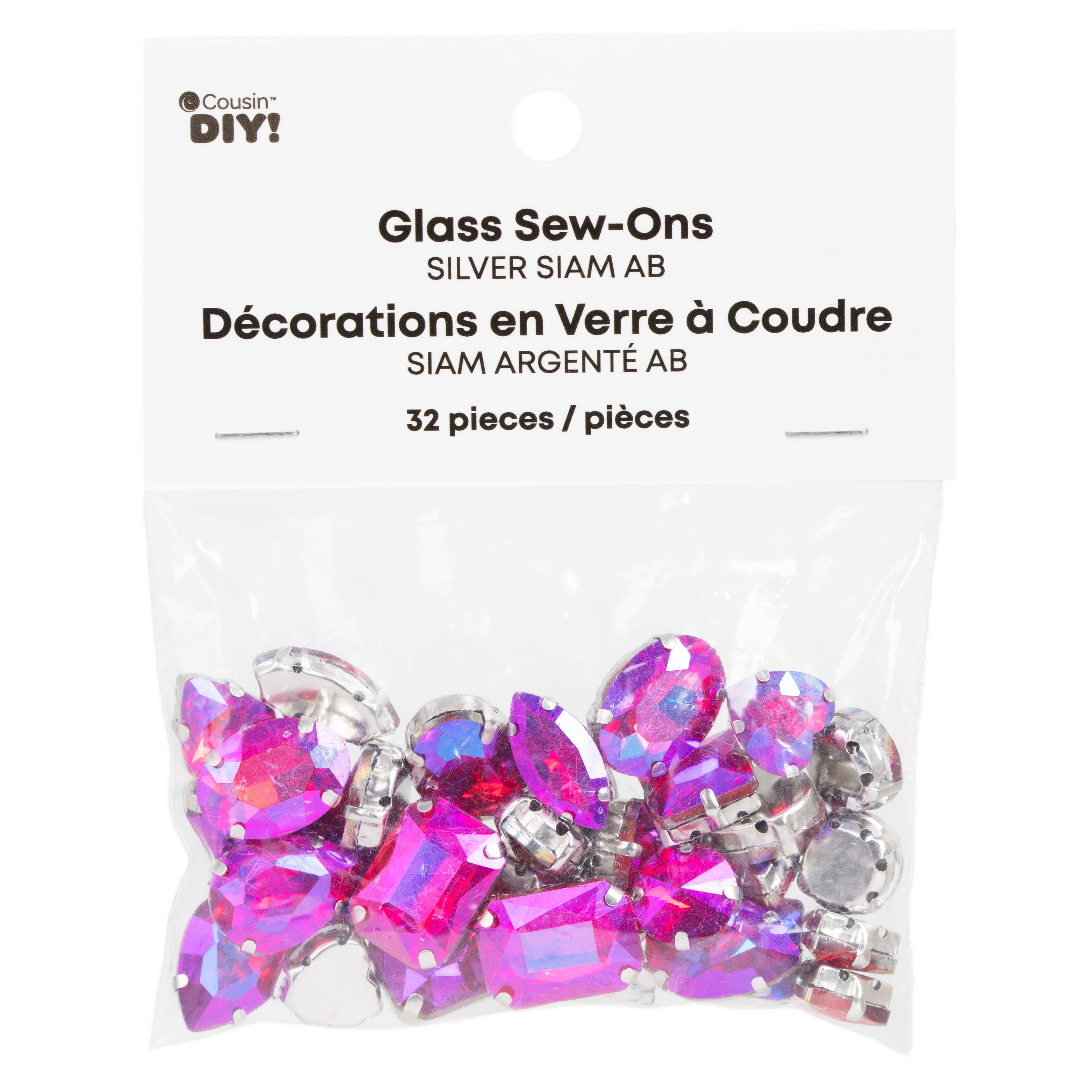 CousinDIY Silver Siam AB Glass Sew-On Rhinestones, 32ct.