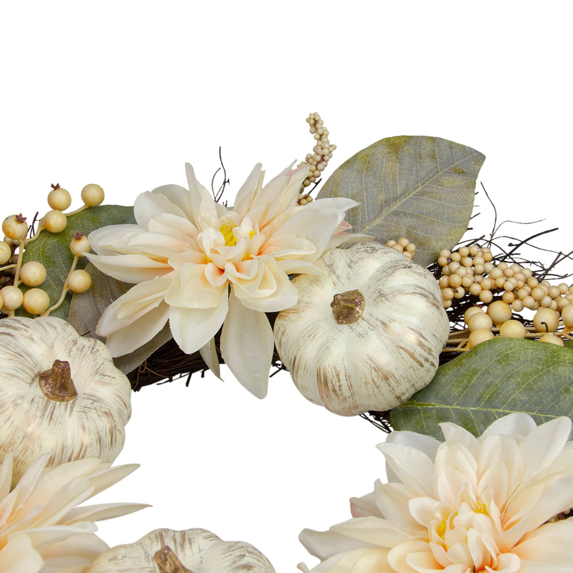 22&#x22; Dahlia &#x26; Pumpkin Fall Floral Wreath