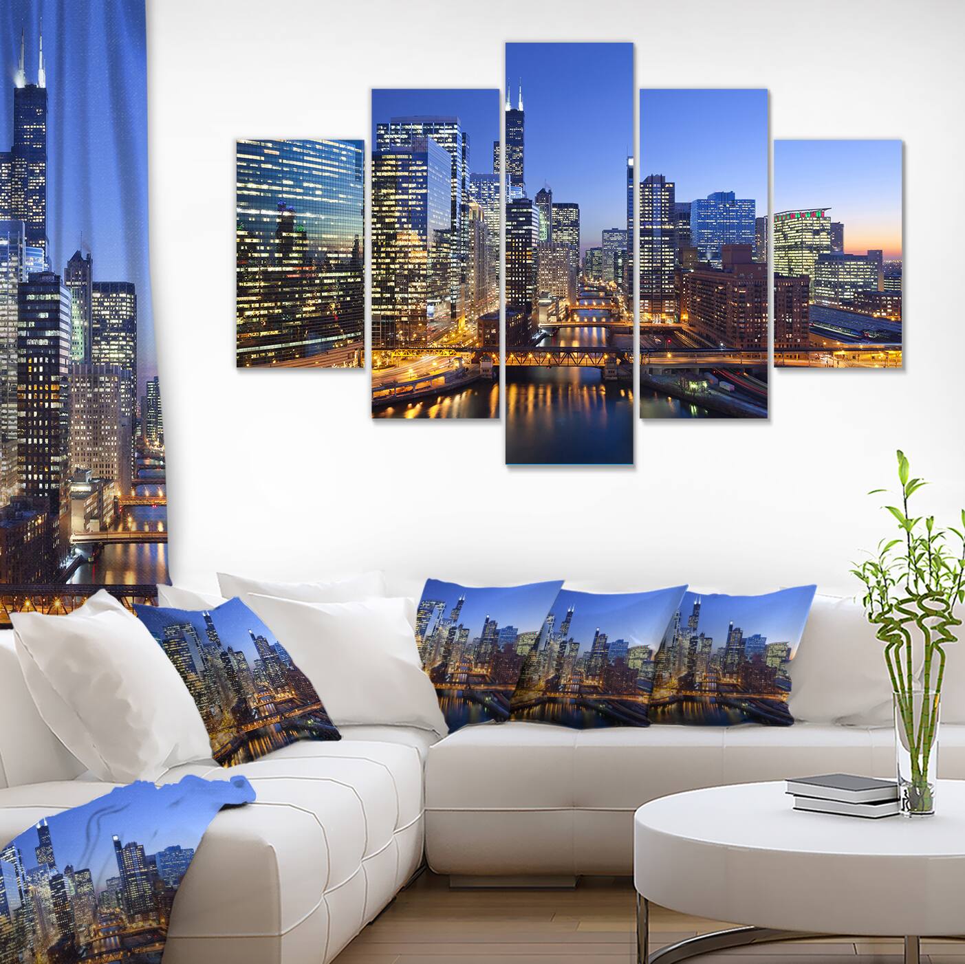 Designart - Chicago River with Bridges at Sunset