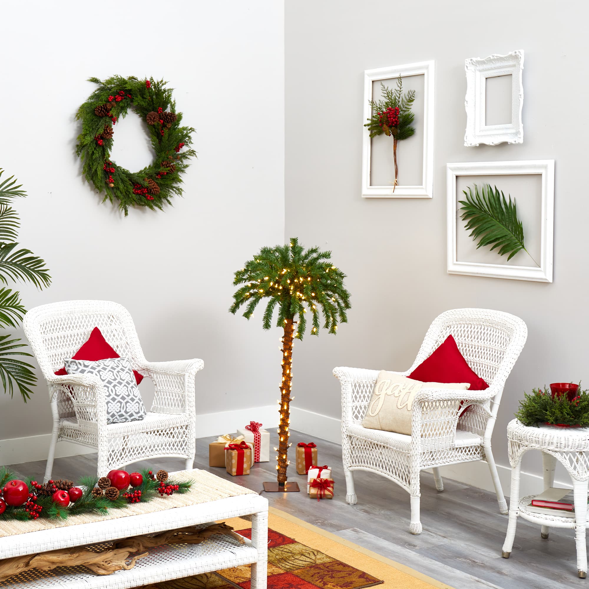 4ft. Pre-Lit Christmas Palm Artificial Tree with Warm White LED Lights