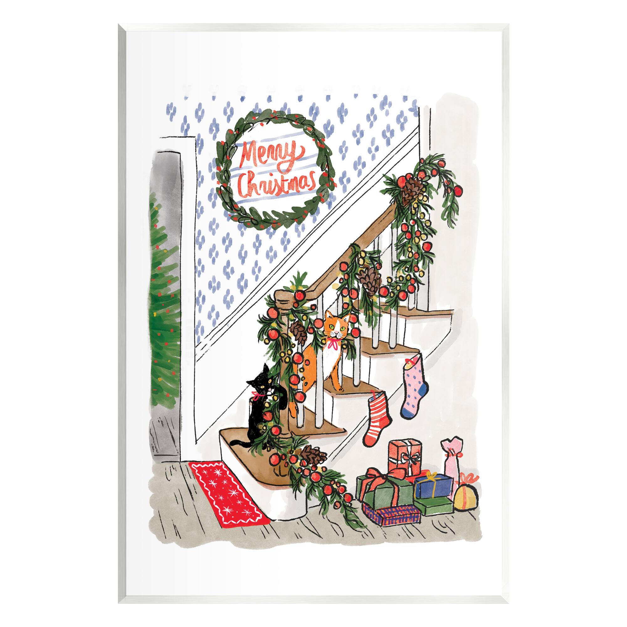 Stupell Industries Merry Christmas Holiday Stairway Wall Plaque Art