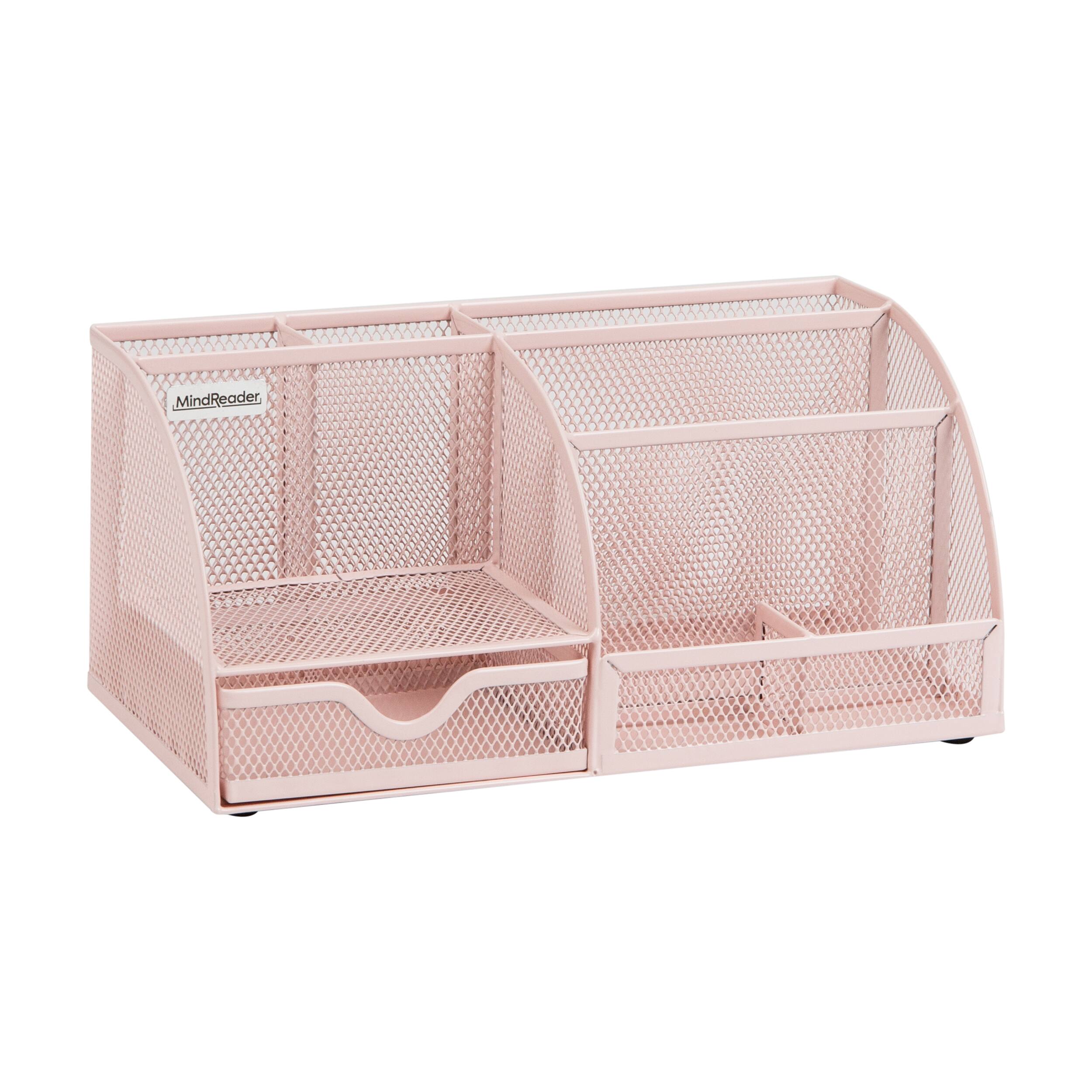 Mind Reader Desktop Organizer, File Storage, Accessory Storage, Workspace, Office, Metal Mesh, 11"L x 5.5"W x 5.25"H, Pink