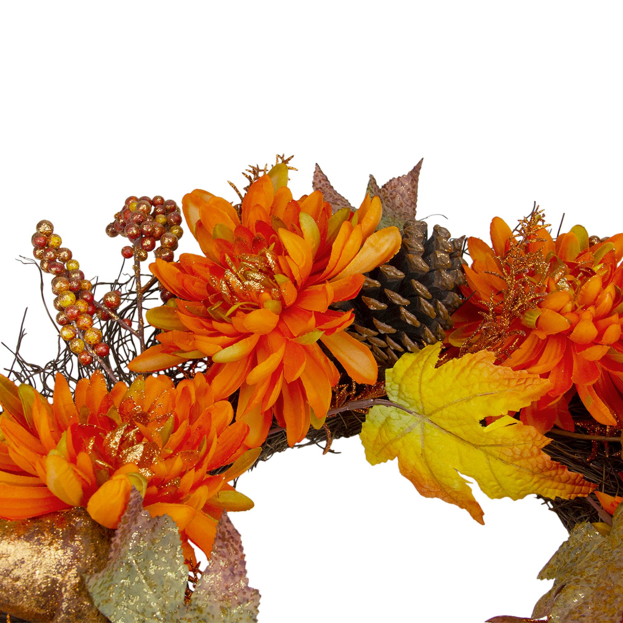 22&#x27;&#x27; Mums &#x26; Acorns Floral Twig Artificial Wreath