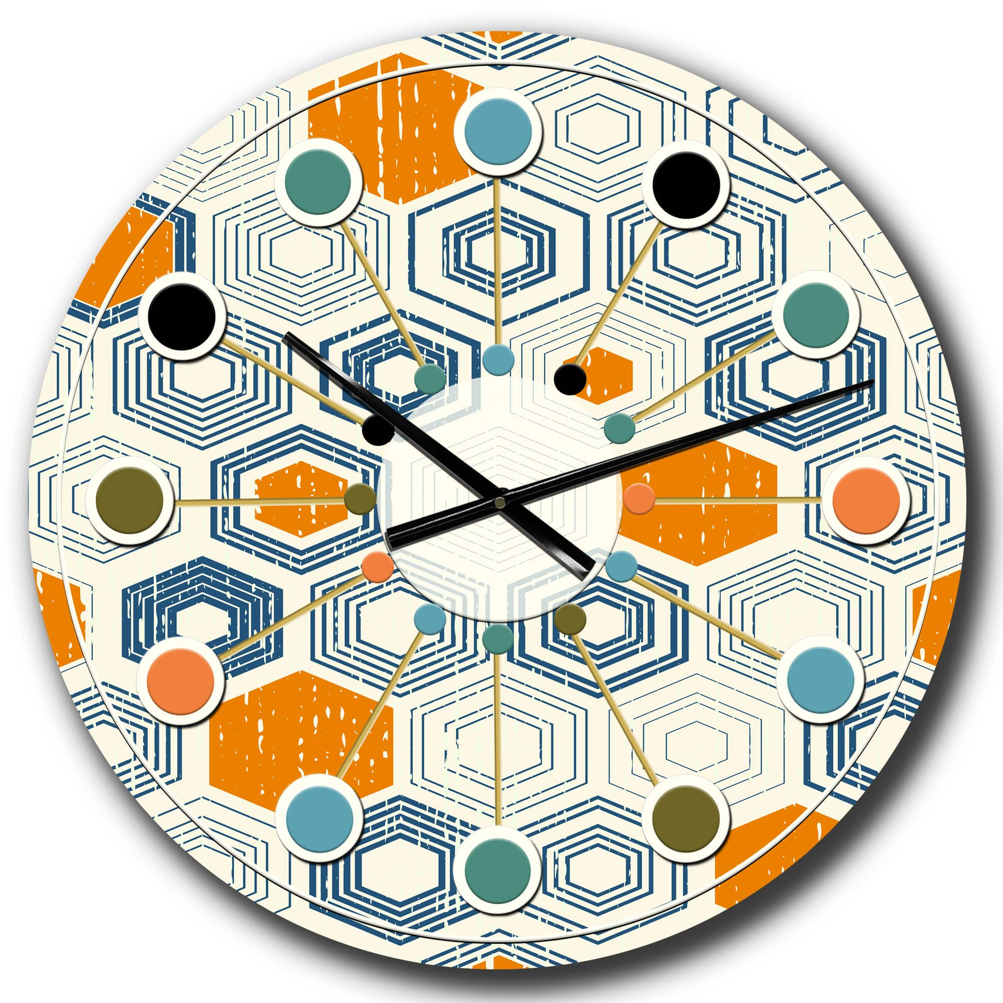 Designart &#x27;Retro Hexagon Pattern Ix Mid-Century Modern Wall Clock